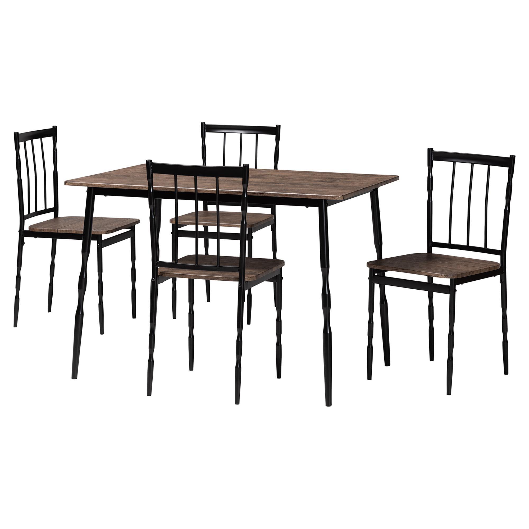 Nevan Modern Industrial Wood and Metal 5-Piece Dining Set