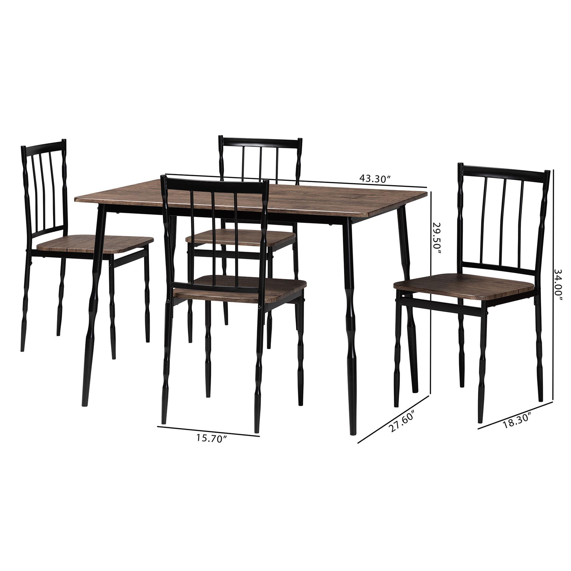 Nevan Modern Industrial Wood and Metal 5-Piece Dining Set