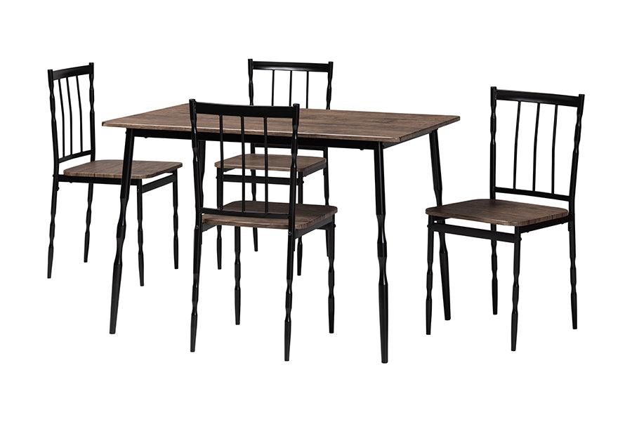 Nevan Modern Industrial Wood and Metal 5-Piece Dining Set