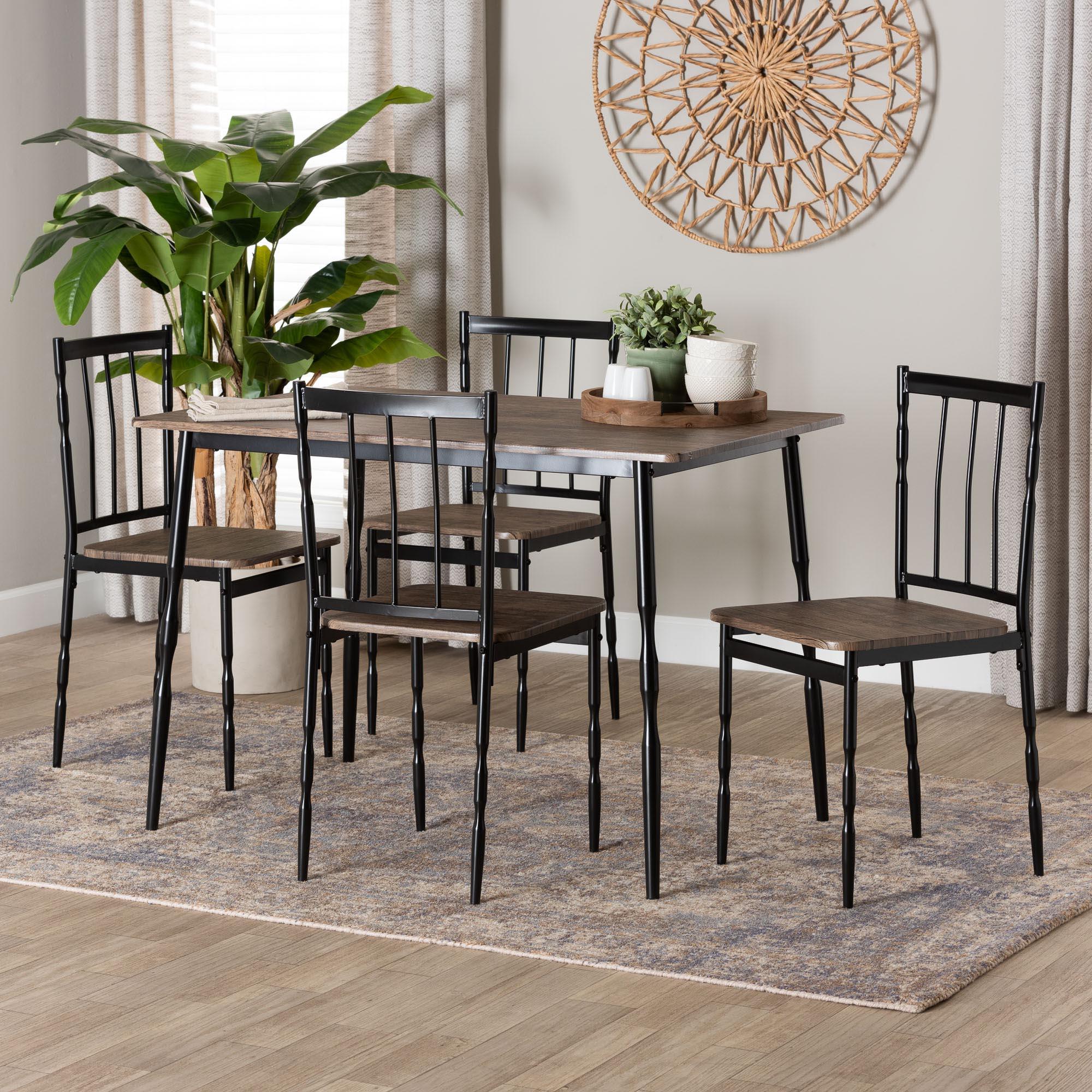 Nevan Modern Industrial Wood and Metal 5-Piece Dining Set