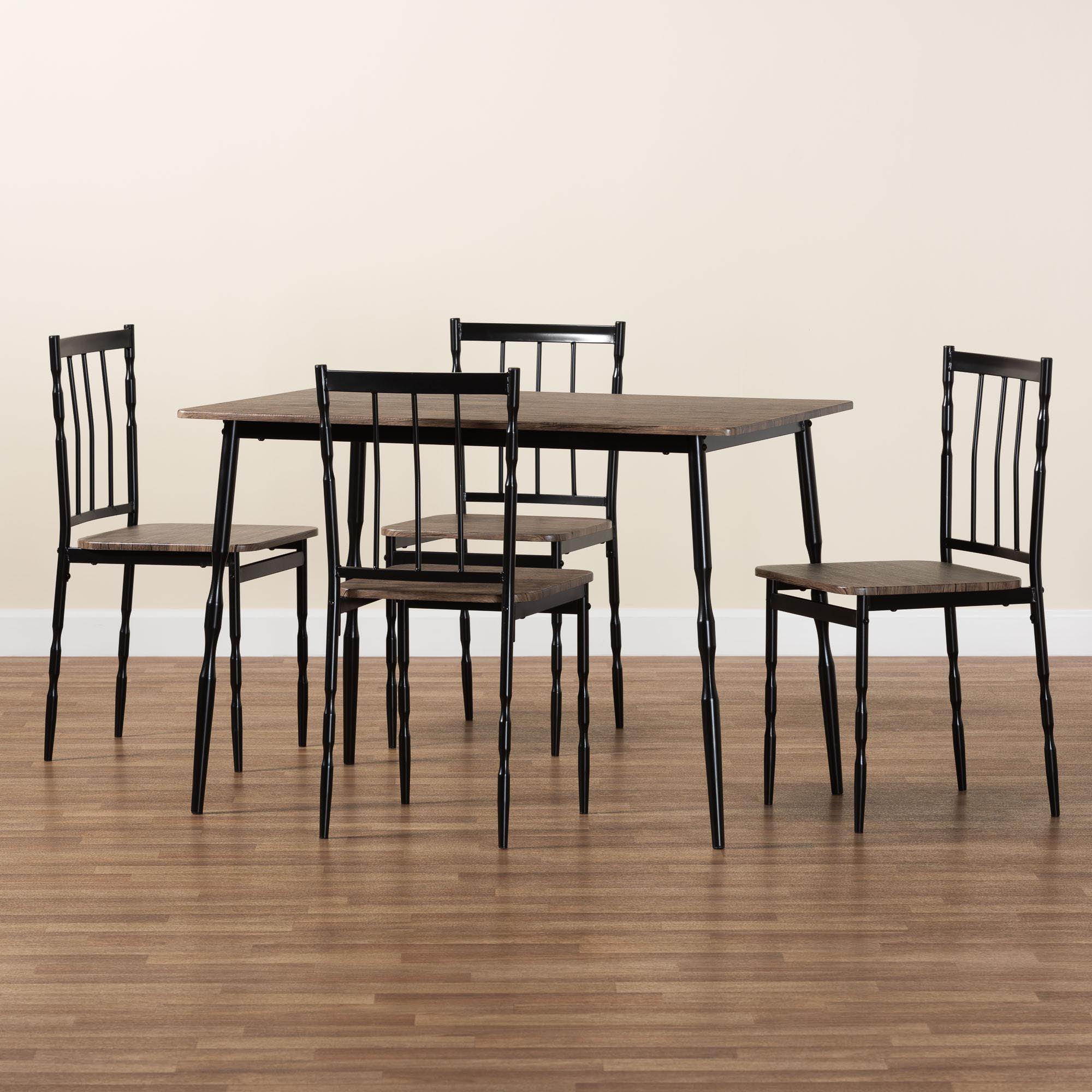 Nevan Modern Industrial Wood and Metal 5-Piece Dining Set