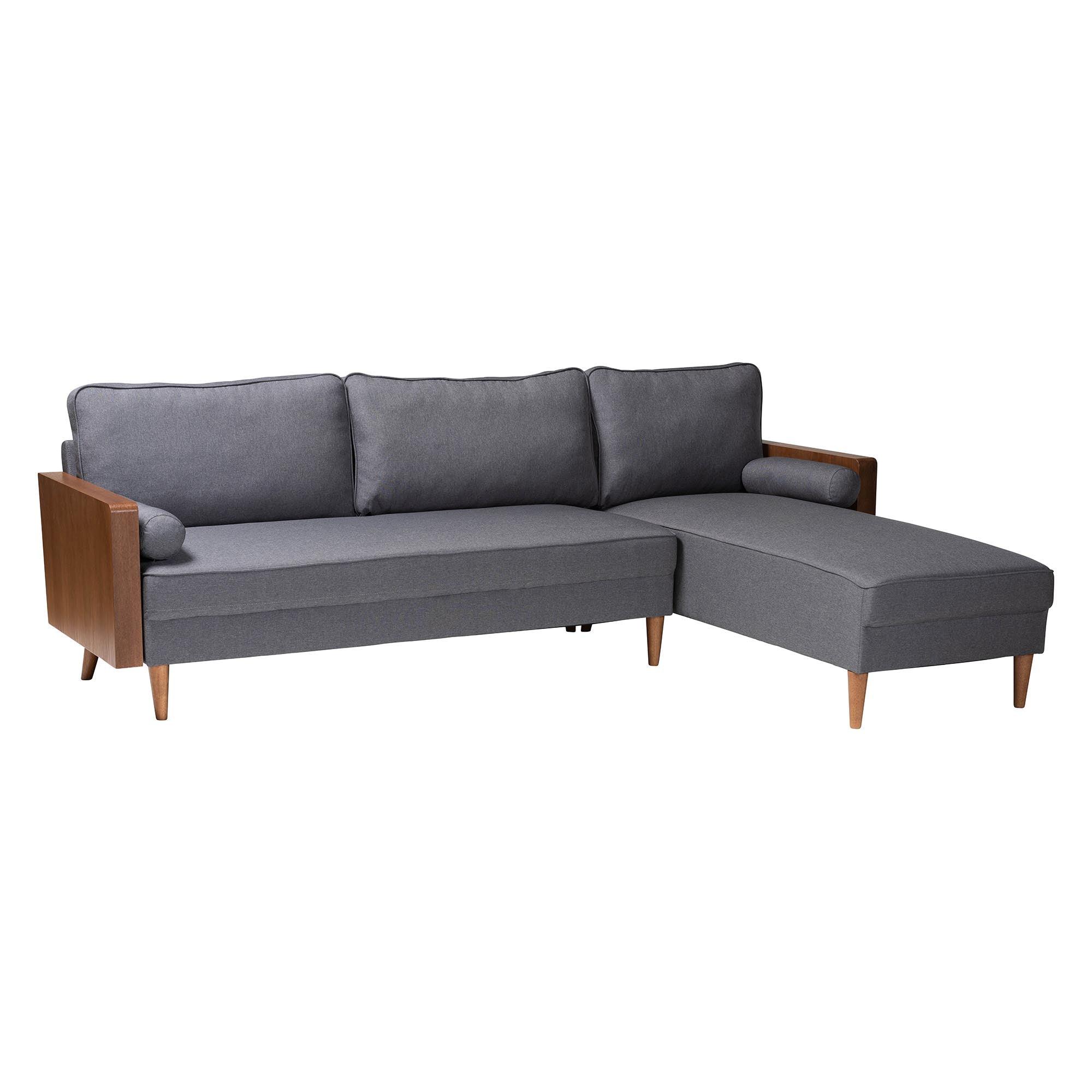 Harleson Mid-Century Modern Fabric and Wood Right Facing Sectional Sofa