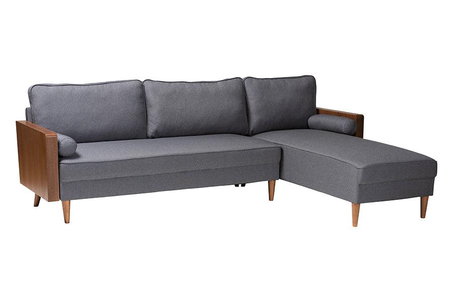 Harleson Mid-Century Modern Fabric and Wood Right Facing Sectional Sofa