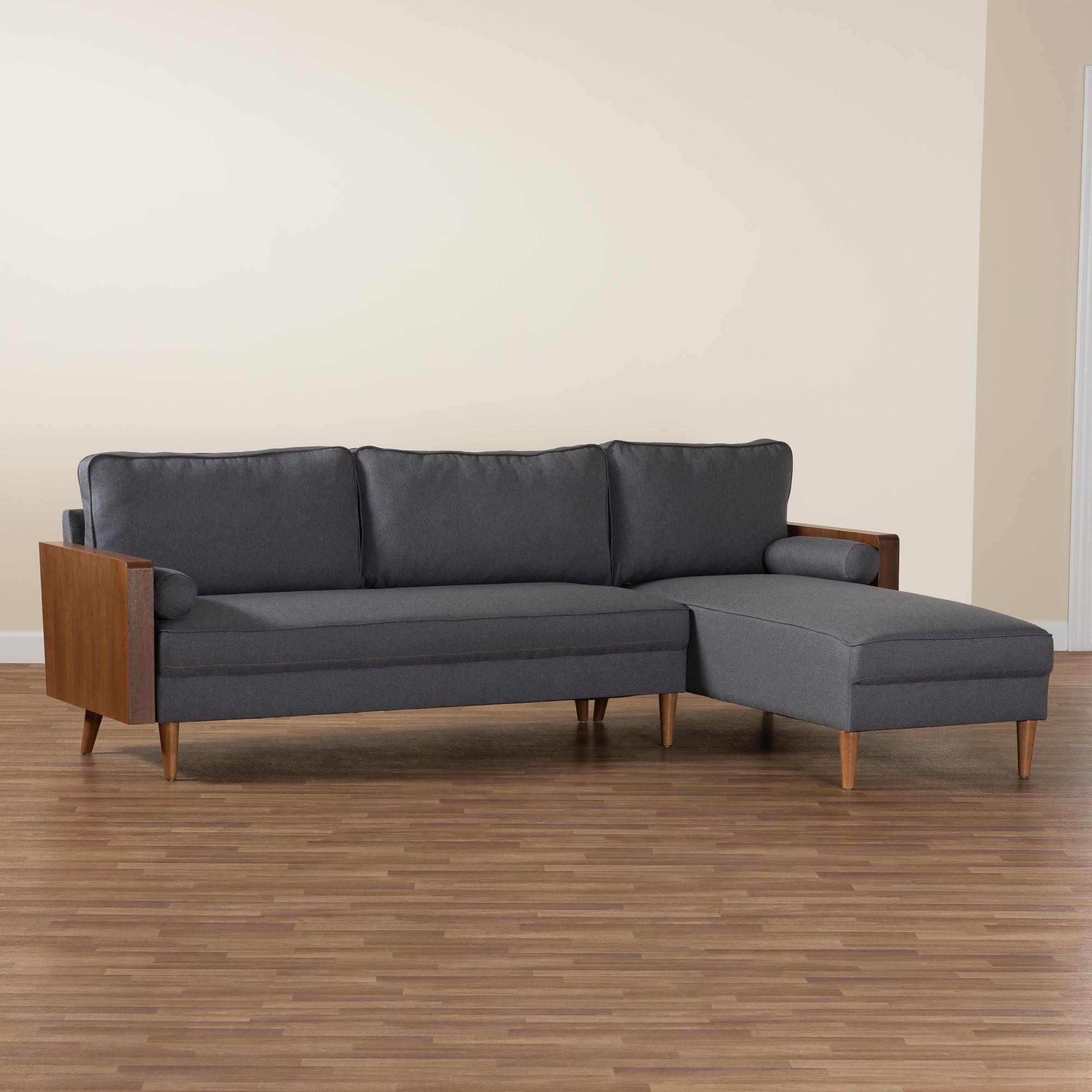 Harleson Mid-Century Modern Fabric and Wood Right Facing Sectional Sofa