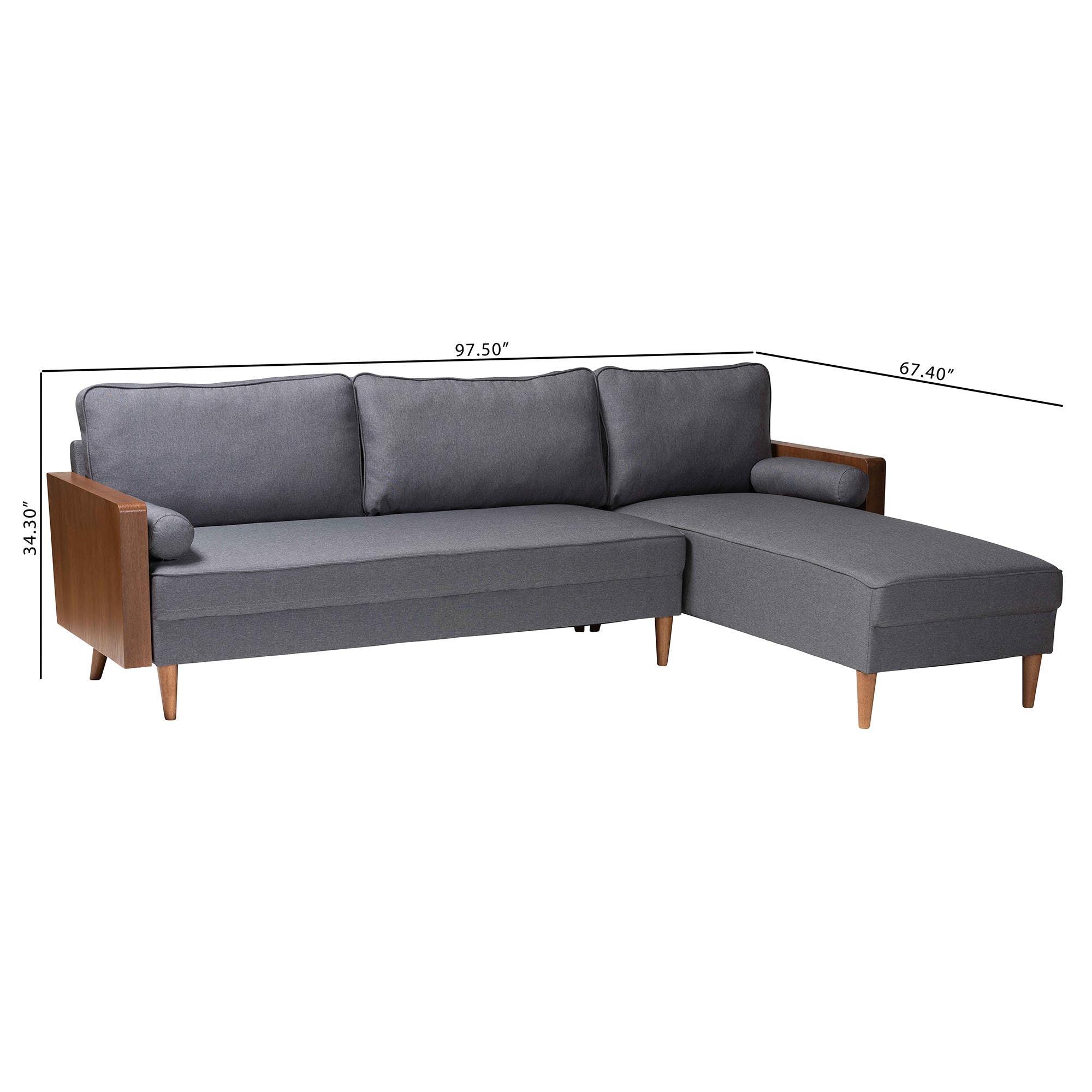 Harleson Mid-Century Modern Fabric and Wood Right Facing Sectional Sofa