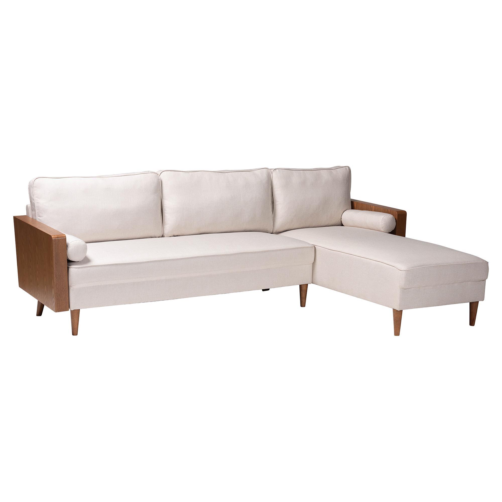 Harleson Mid-Century Modern Fabric and Wood Right Facing Sectional Sofa