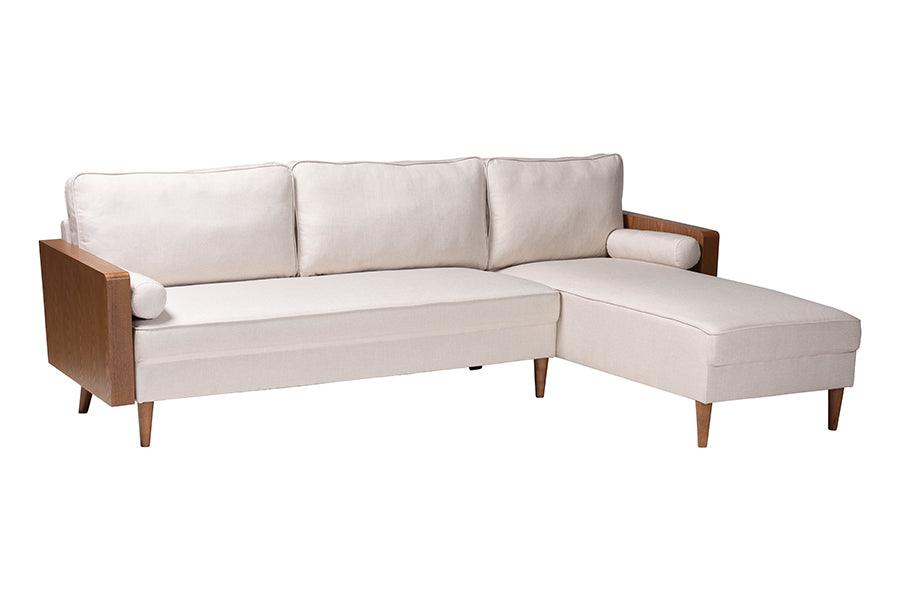 Harleson Mid-Century Modern Fabric and Wood Right Facing Sectional Sofa