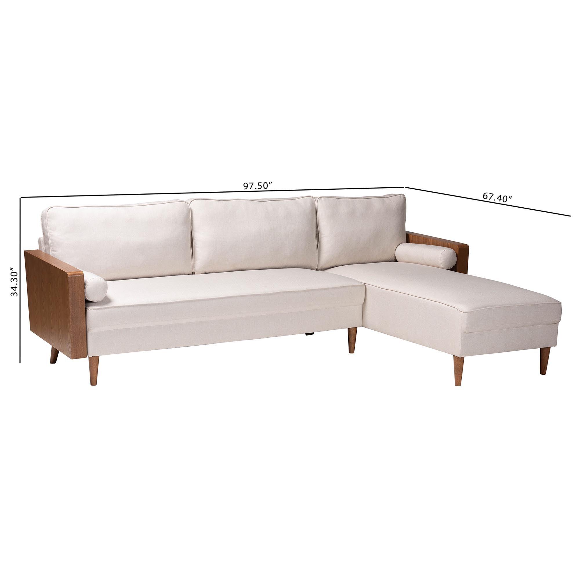 Harleson Mid-Century Modern Fabric and Wood Right Facing Sectional Sofa