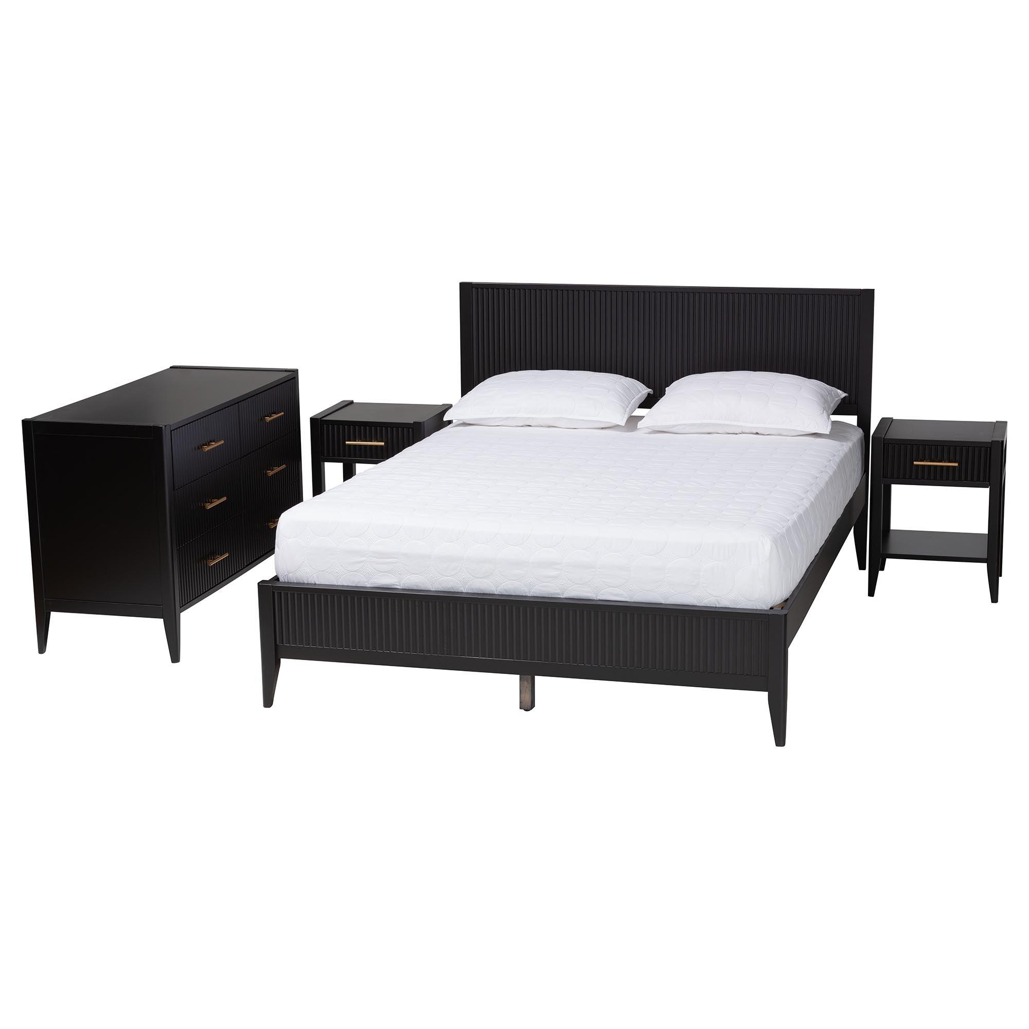 Primrose Mid-Century Fluted Wood 4-Piece Bedroom Set