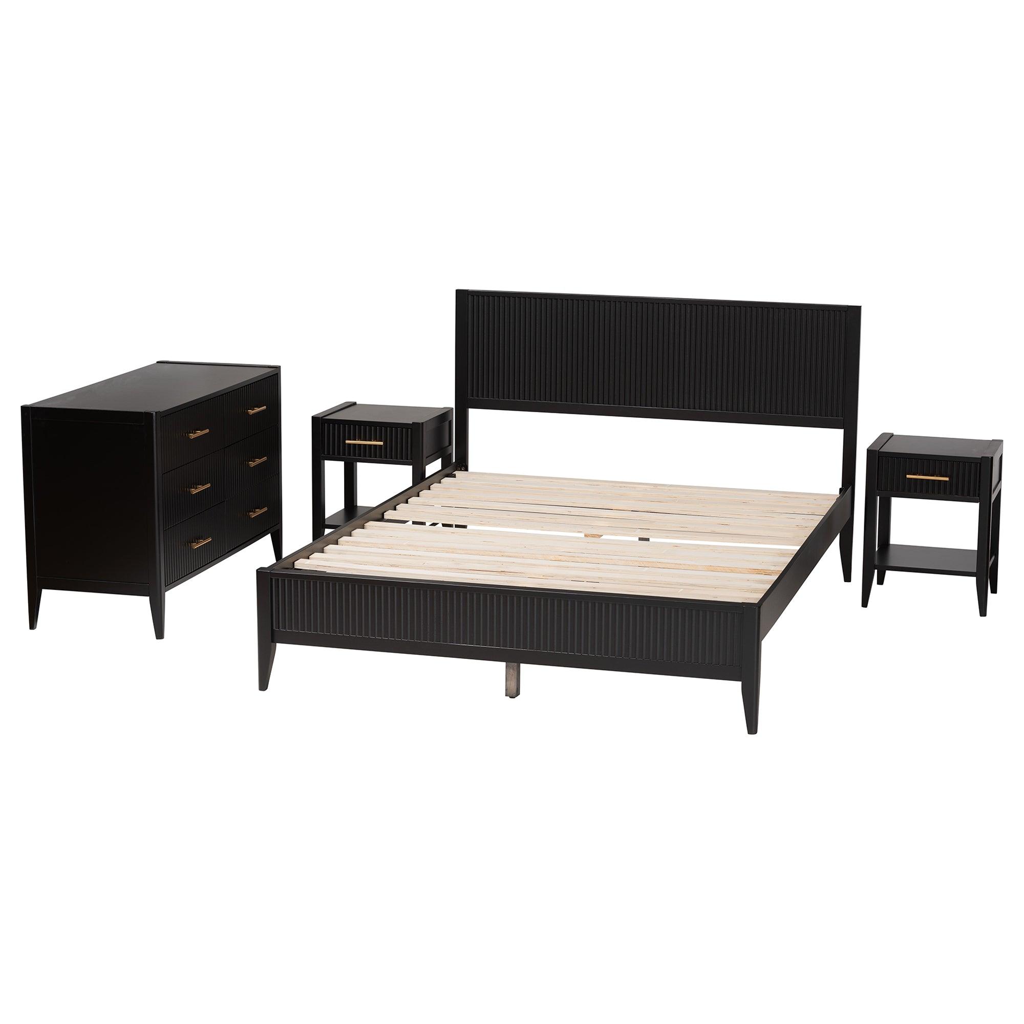 Primrose Mid-Century Fluted Wood 4-Piece Bedroom Set