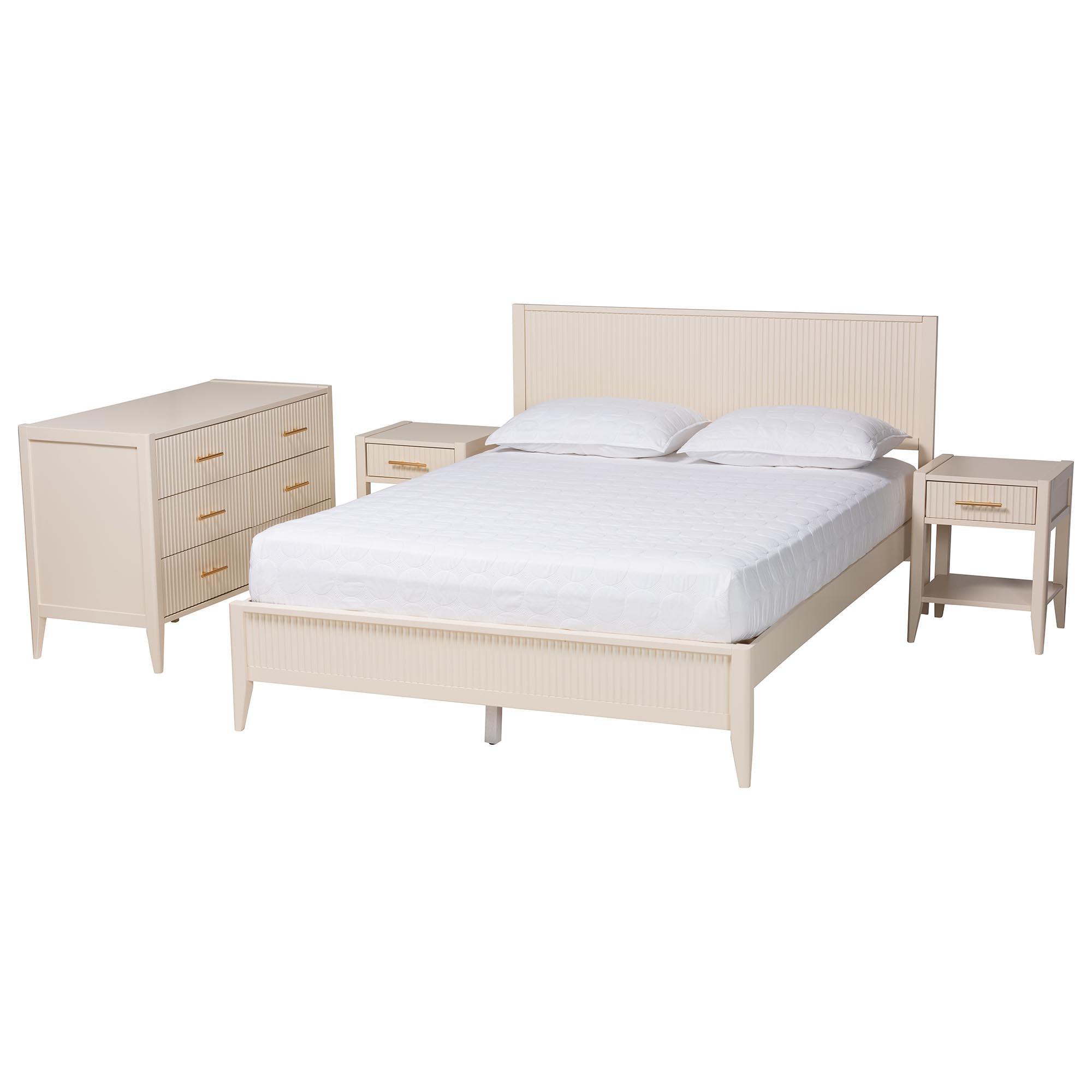 Primrose Mid-Century Fluted Wood 4-Piece Bedroom Set