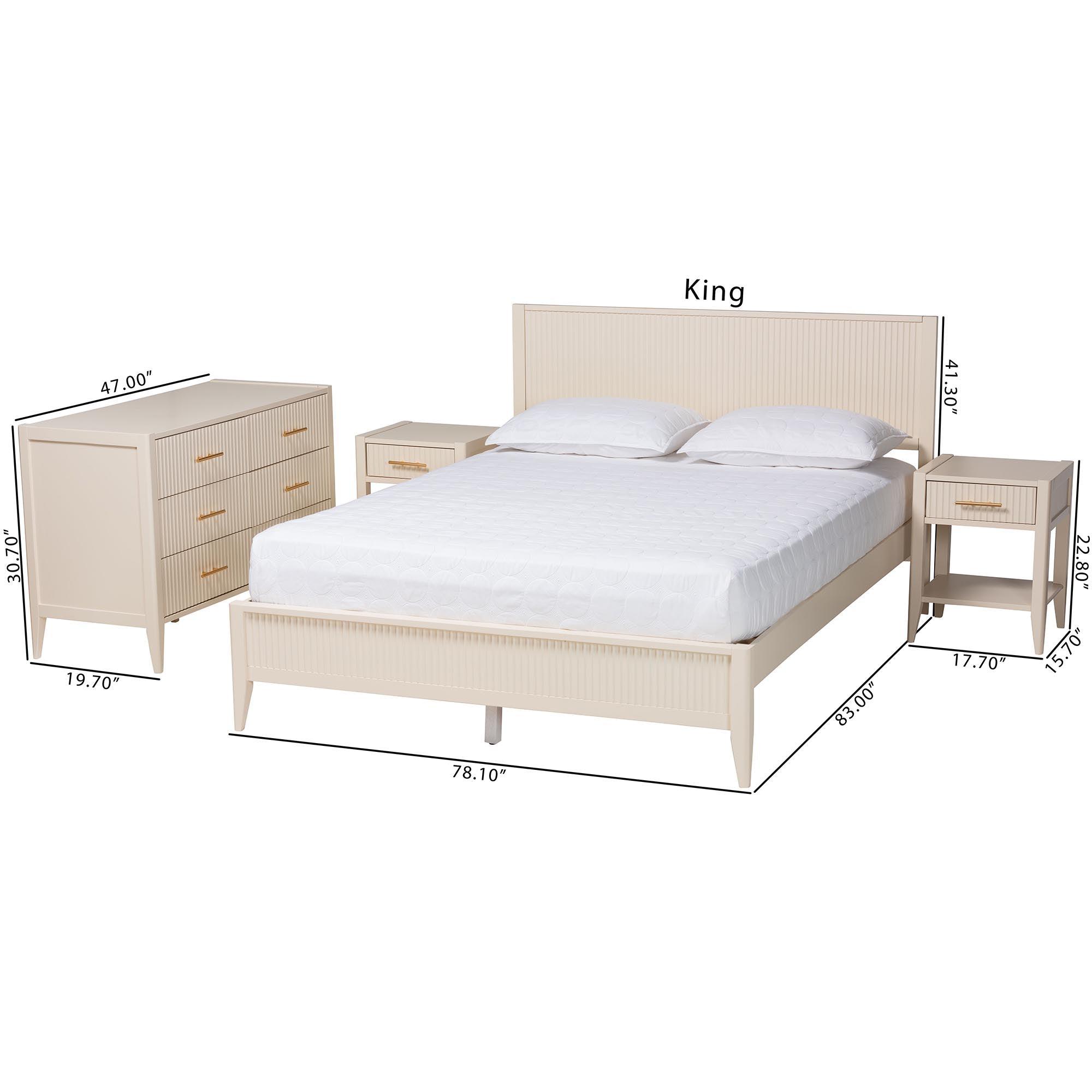 Primrose Mid-Century Fluted Wood 4-Piece Bedroom Set