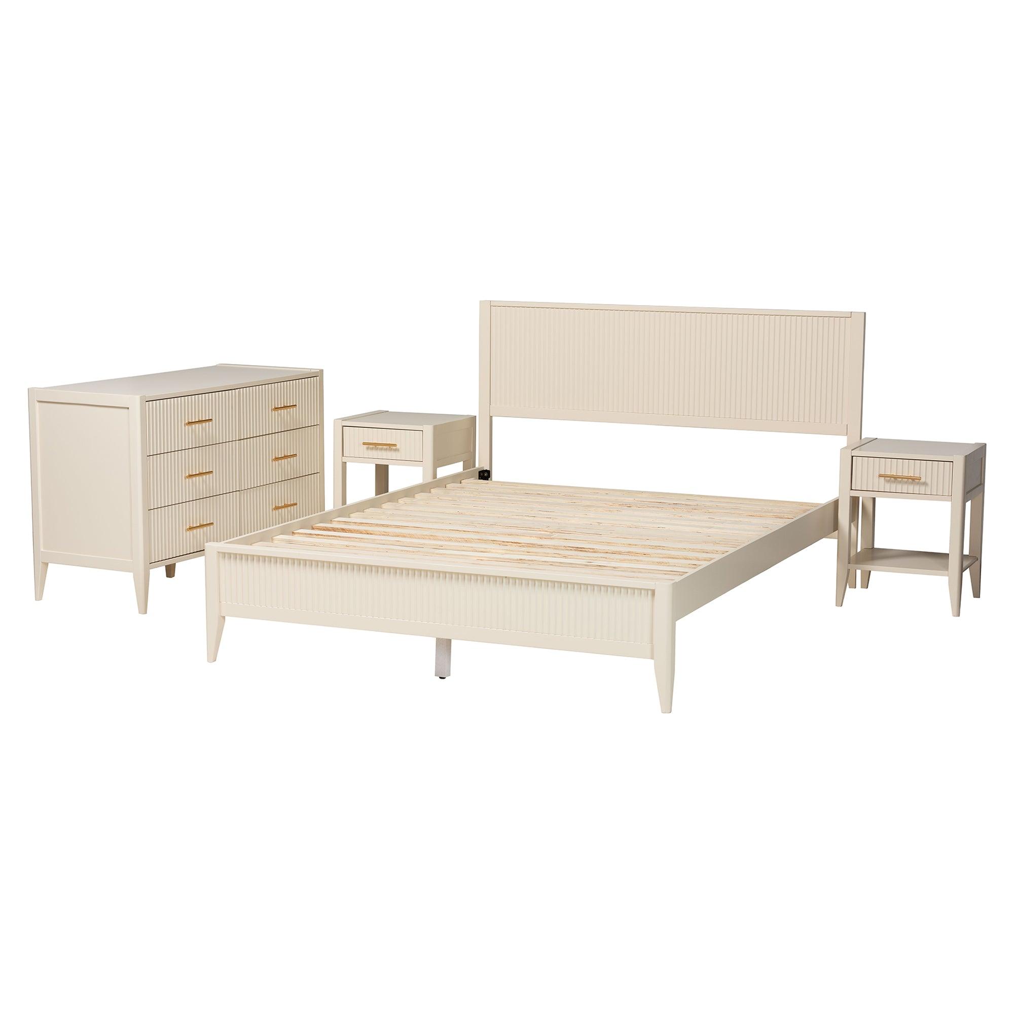 Primrose Mid-Century Fluted Wood 4-Piece Bedroom Set