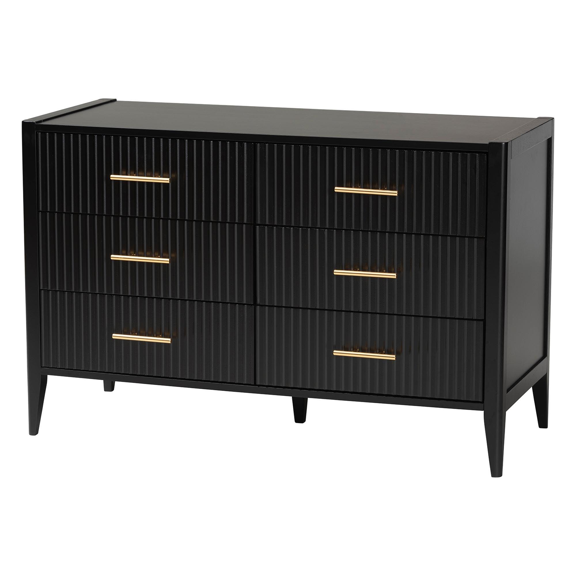 Primrose Mid-Century Fluted Wood 6-Drawer Dresser