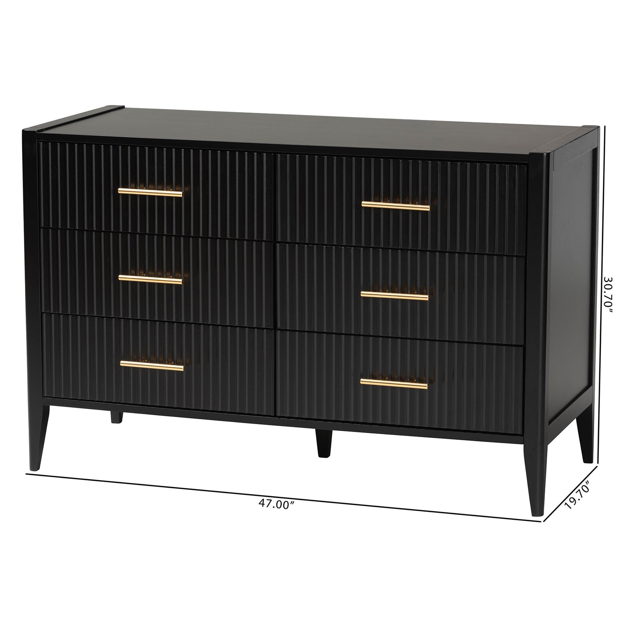 Primrose Mid-Century Fluted Wood 6-Drawer Dresser