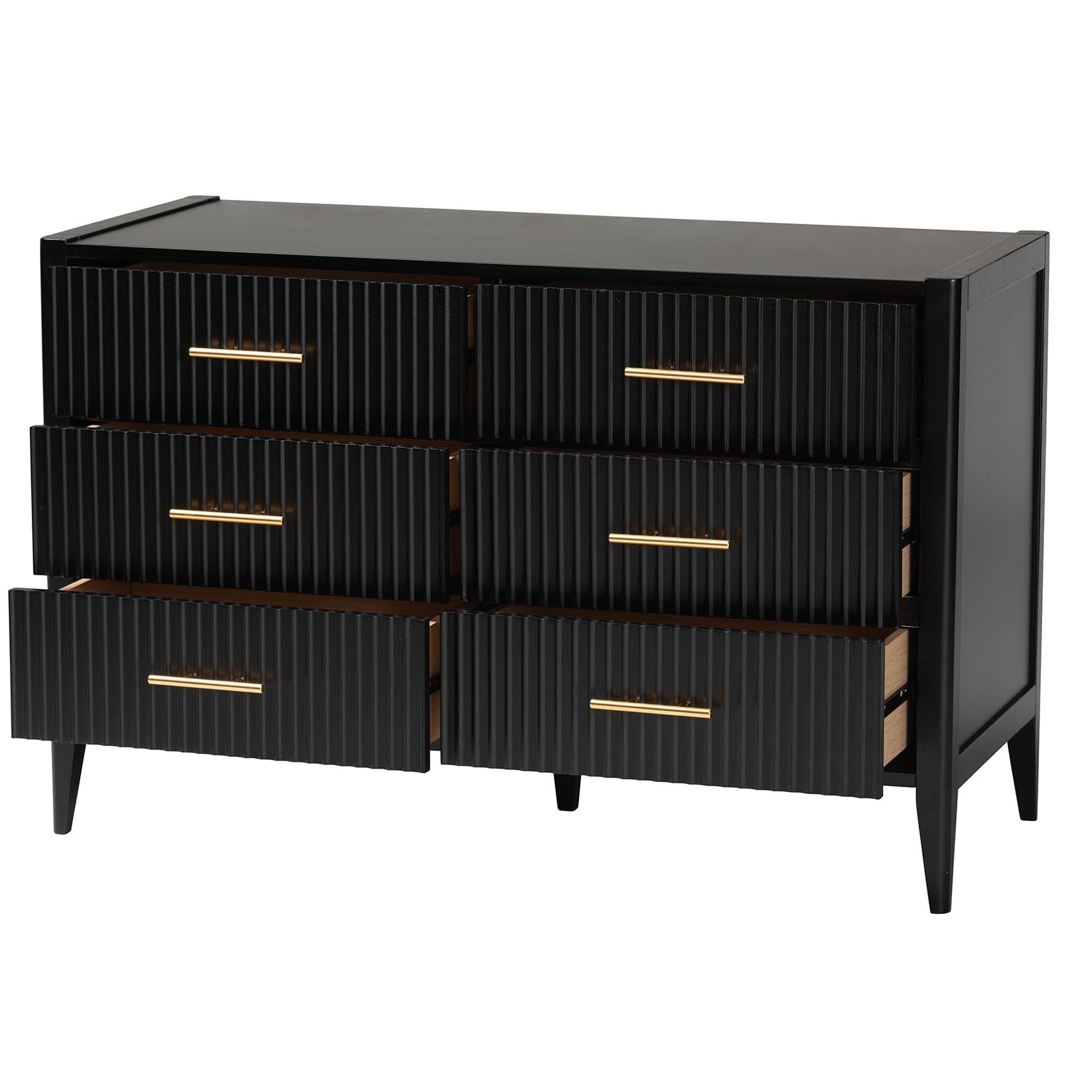 Primrose Mid-Century Fluted Wood 6-Drawer Dresser