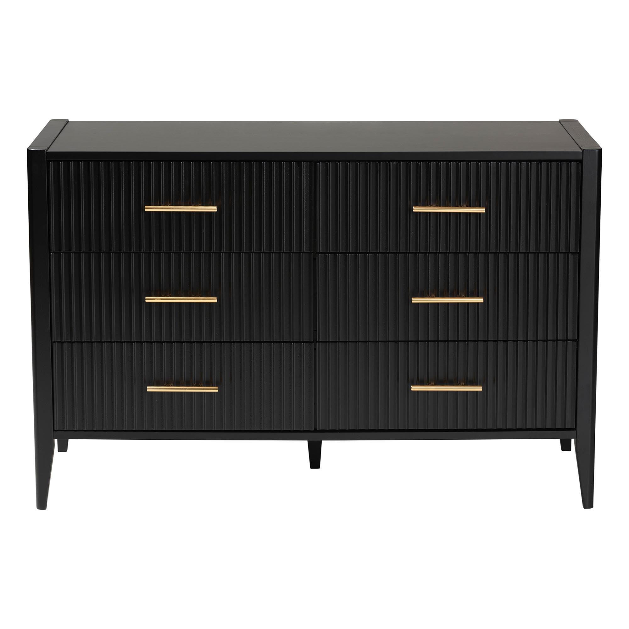 Primrose Mid-Century Fluted Wood 6-Drawer Dresser