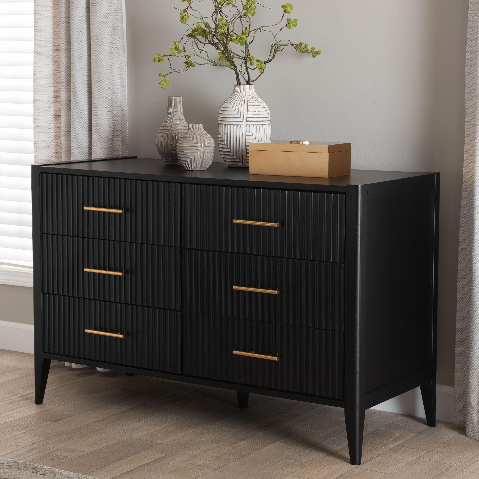 Primrose Mid-Century Fluted Wood 6-Drawer Dresser