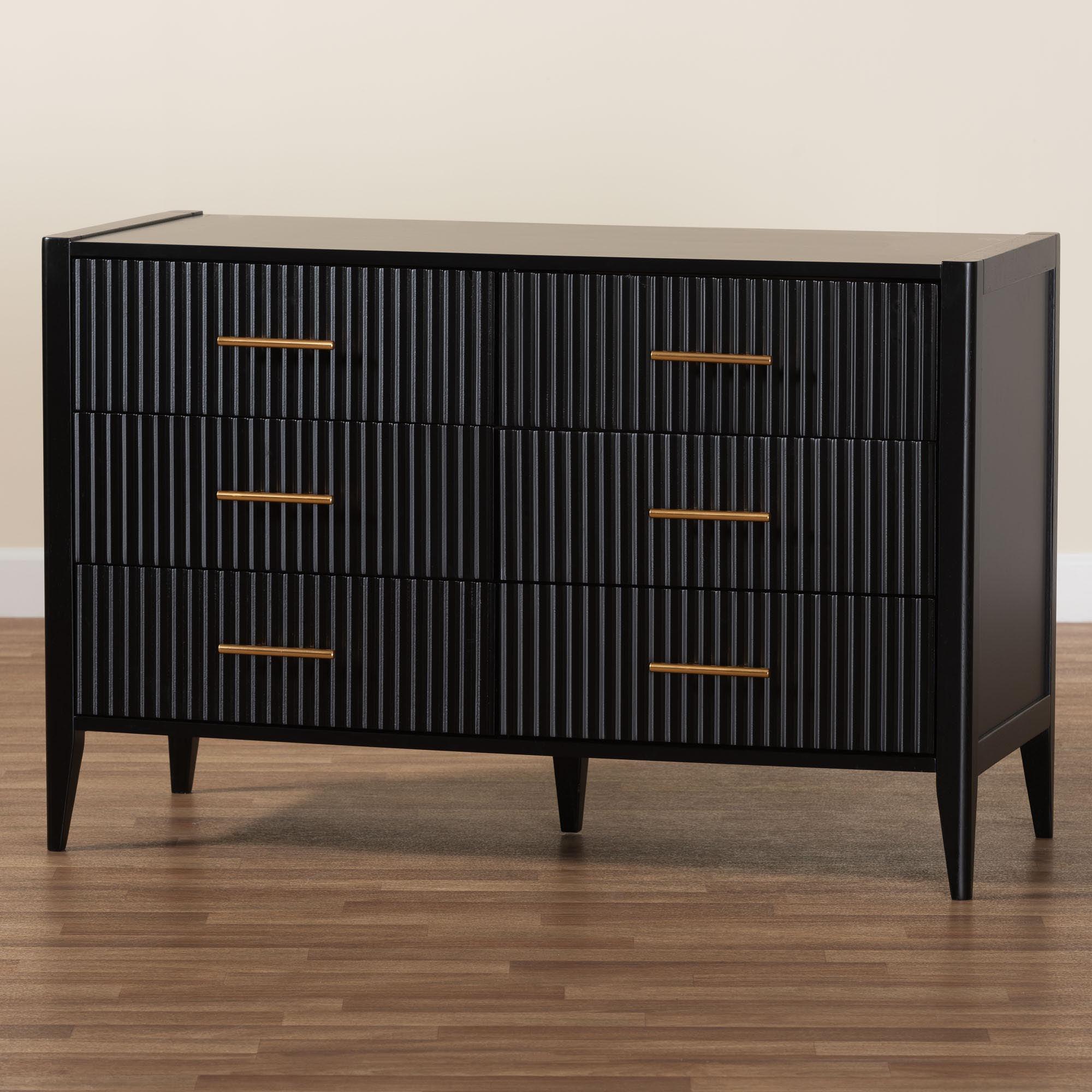 Primrose Mid-Century Fluted Wood 6-Drawer Dresser