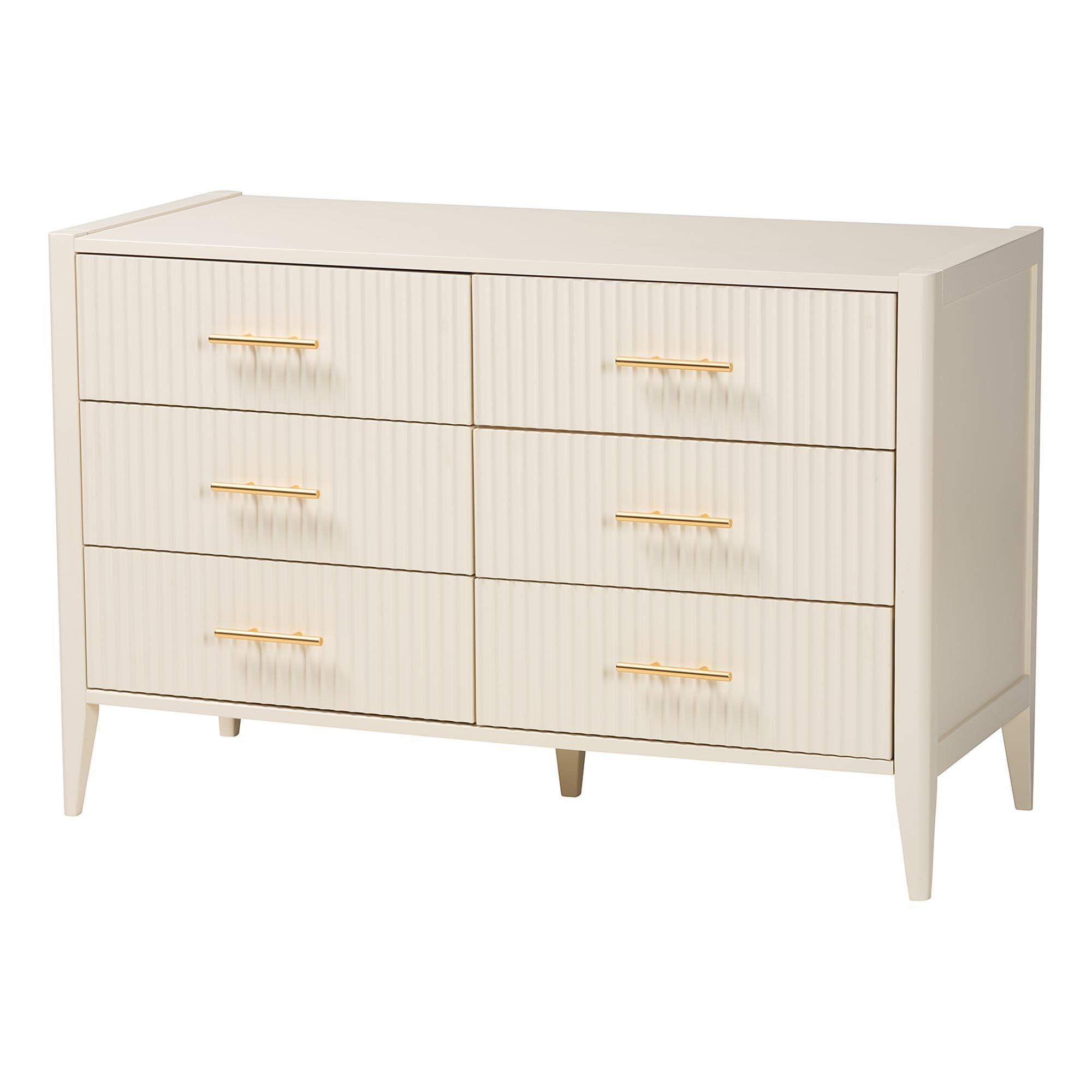 Primrose Mid-Century Fluted Wood 6-Drawer Dresser