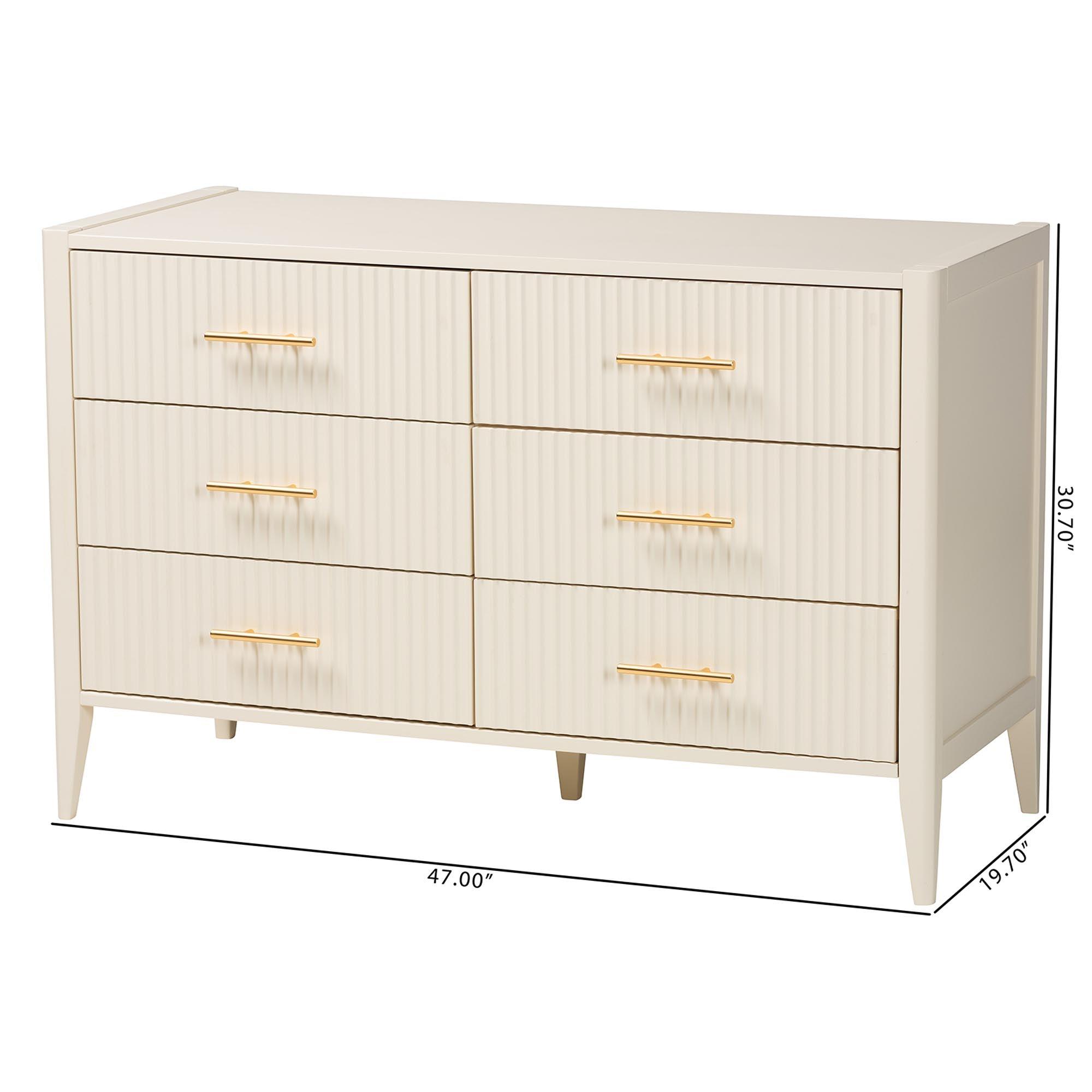 Primrose Mid-Century Fluted Wood 6-Drawer Dresser