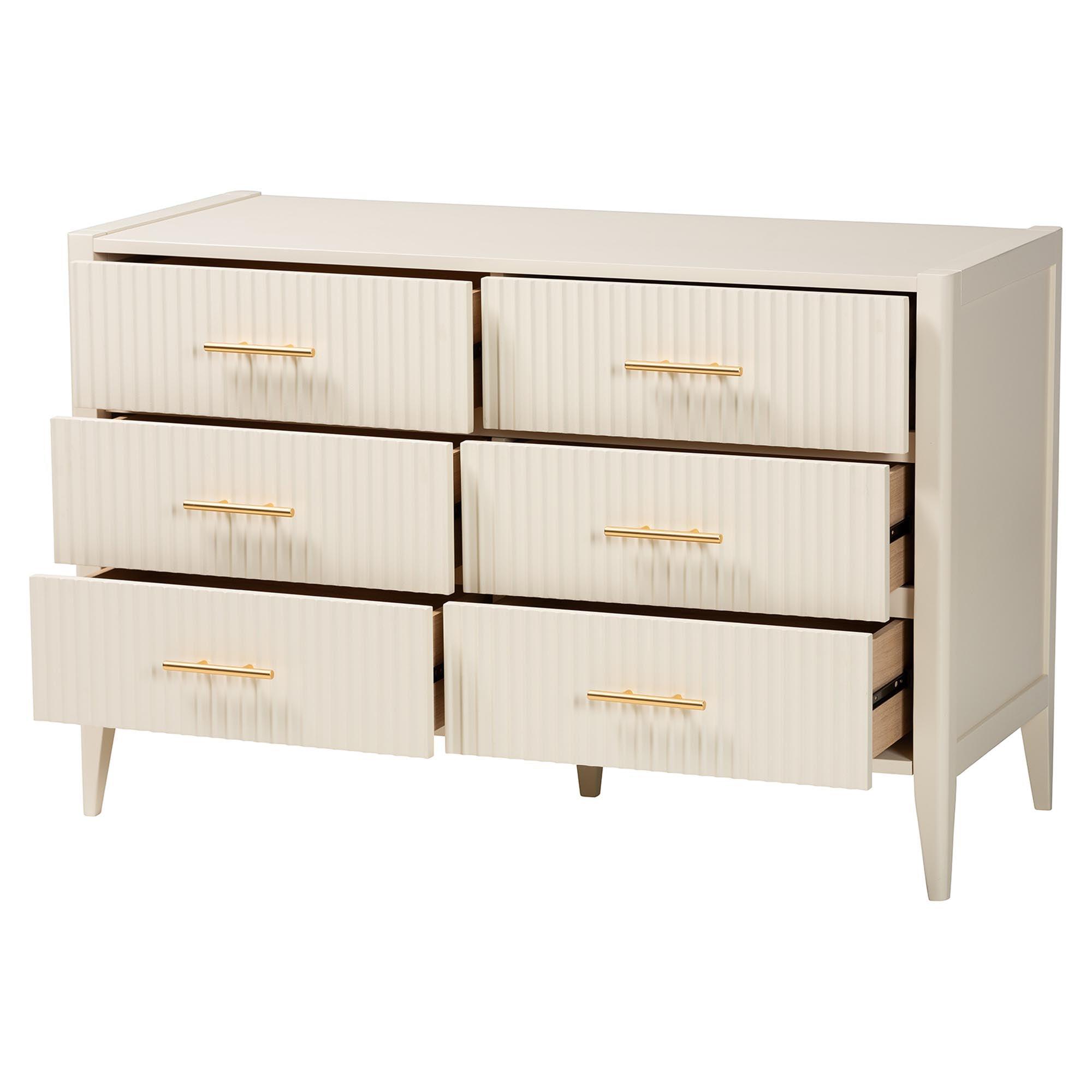 Primrose Mid-Century Fluted Wood 6-Drawer Dresser