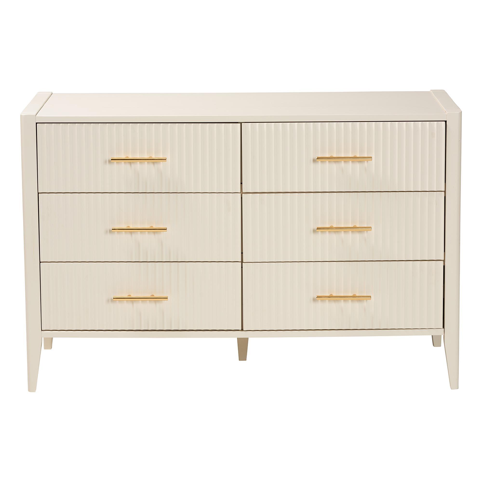 Primrose Mid-Century Fluted Wood 6-Drawer Dresser