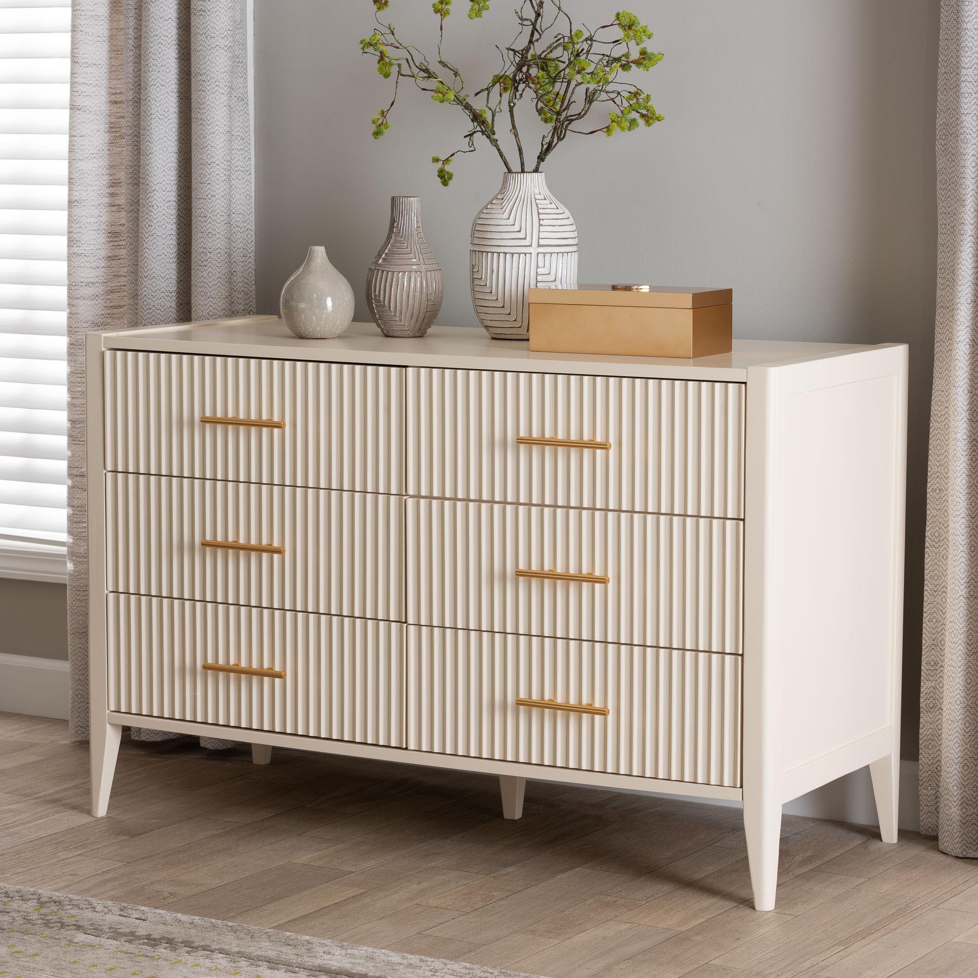 Primrose Mid-Century Fluted Wood 6-Drawer Dresser