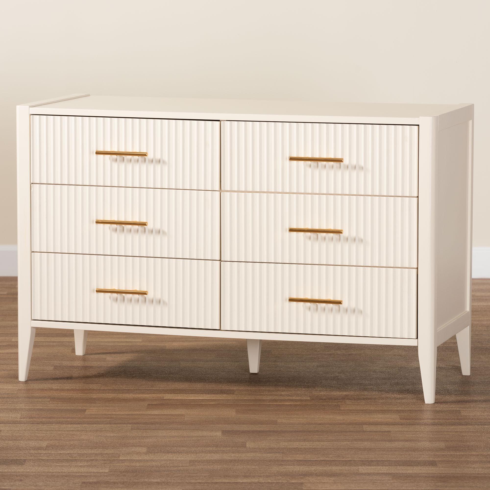 Primrose Mid-Century Fluted Wood 6-Drawer Dresser