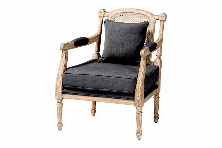 Clemence French Provincial Fabric washed Mahogany Wood Armchair