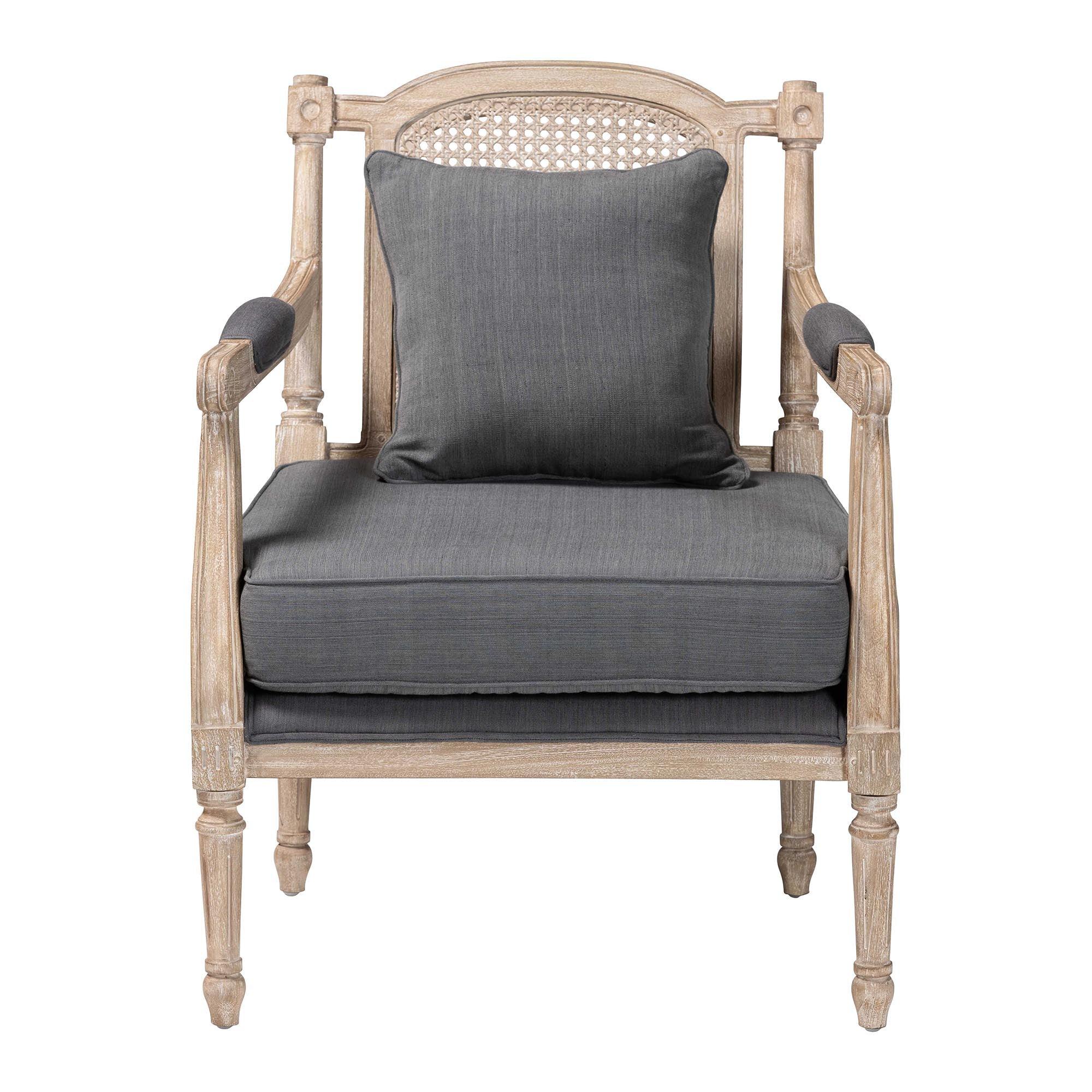 Clemence French Provincial Fabric washed Mahogany Wood Armchair