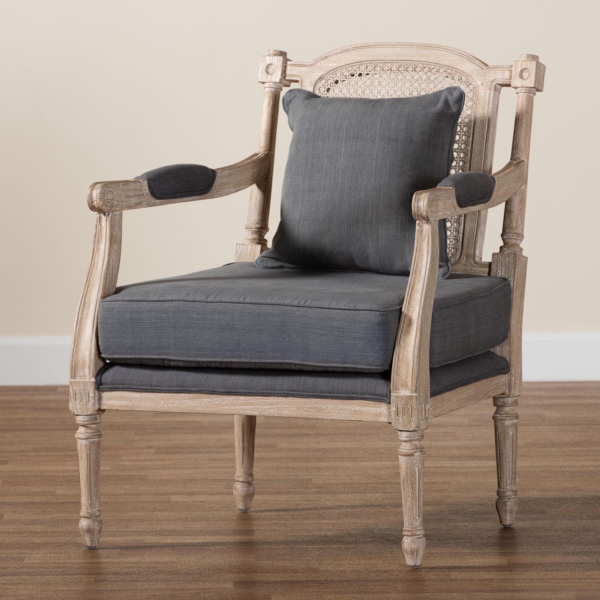 Clemence French Provincial Fabric washed Mahogany Wood Armchair