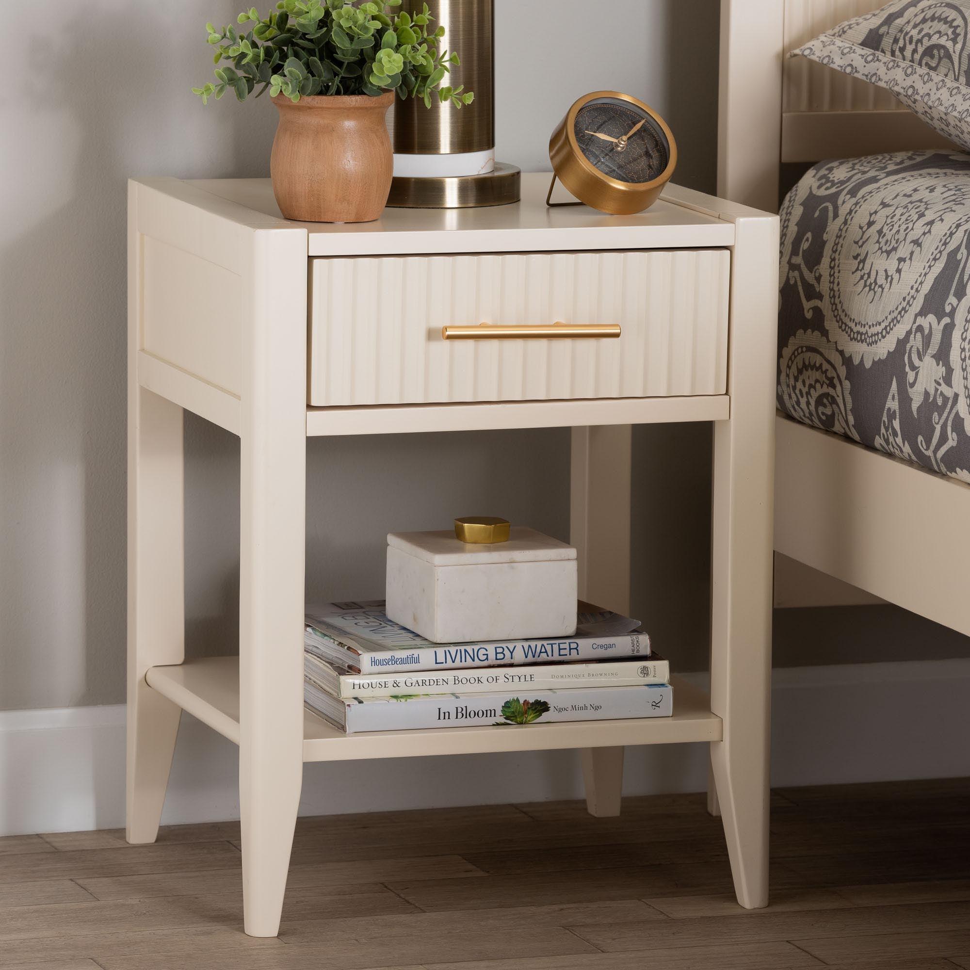 Primrose Mid-Century Fluted Wood 1-Drawer Nightstand