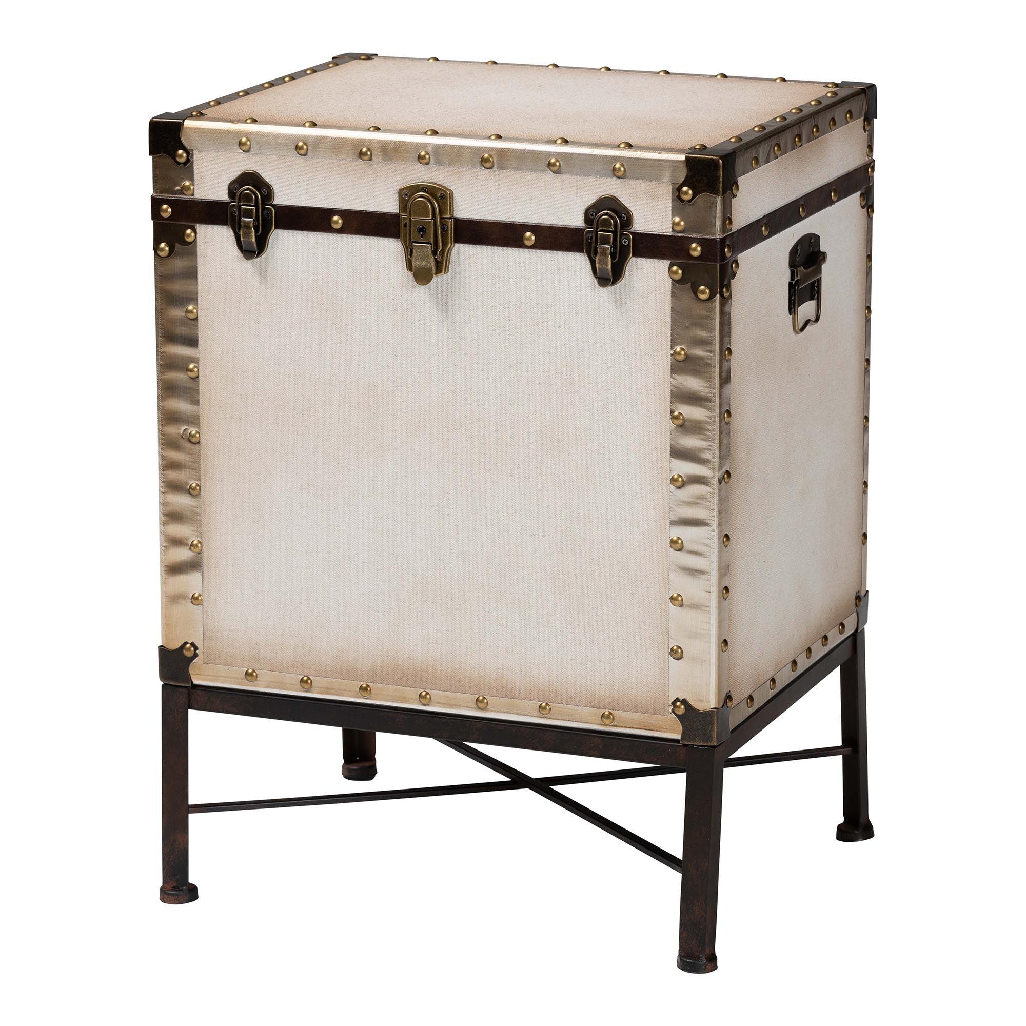 Laura Vintage Canvas Lift-Top Trunk End Table