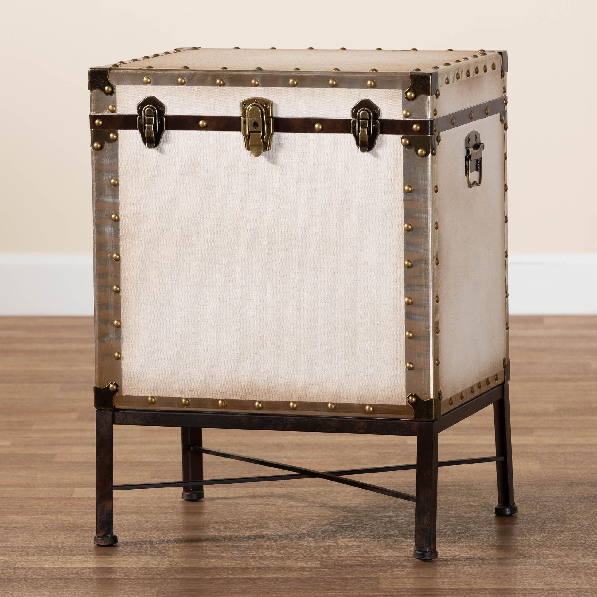 Laura Vintage Canvas Lift-Top Trunk End Table