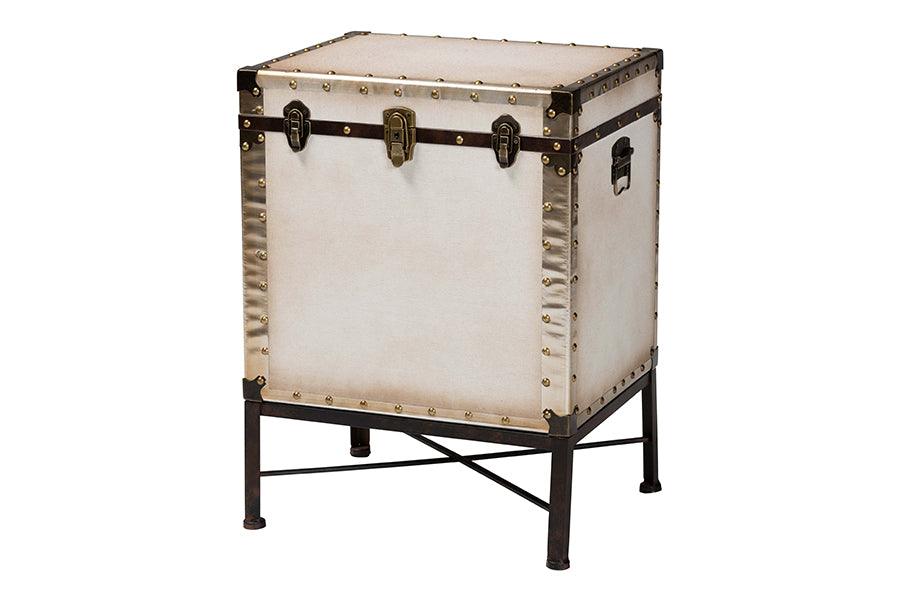 Laura Vintage Canvas Lift-Top Trunk End Table