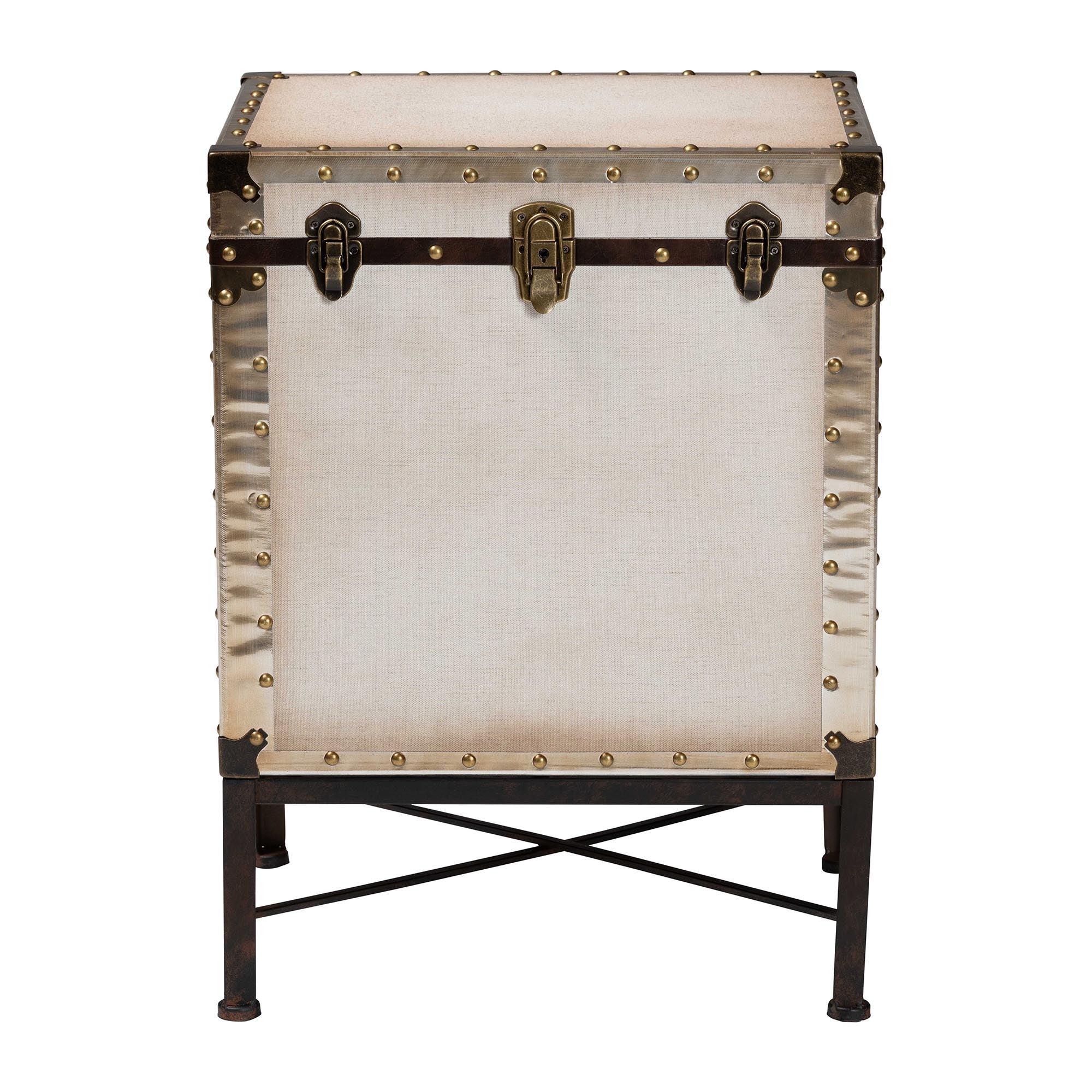 Laura Vintage Canvas Lift-Top Trunk End Table