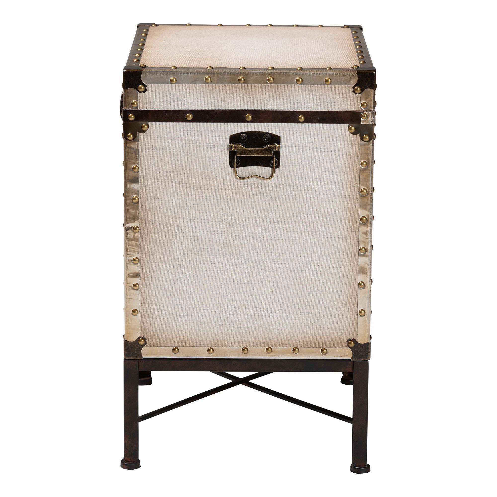 Laura Vintage Canvas Lift-Top Trunk End Table