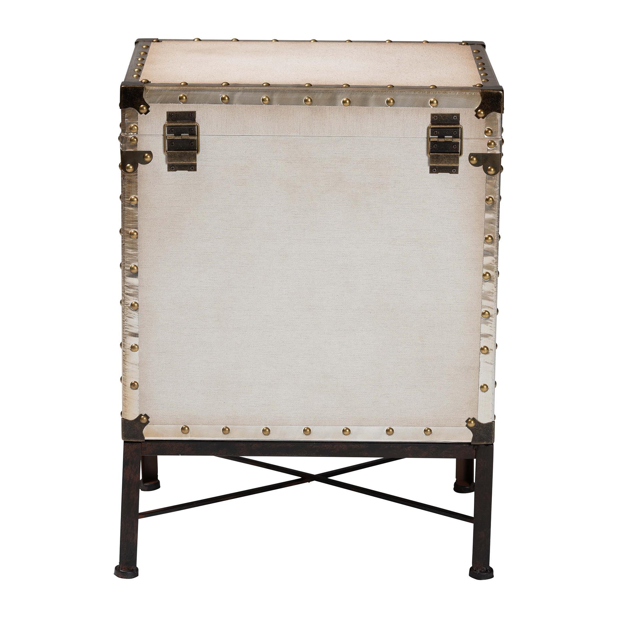 Laura Vintage Canvas Lift-Top Trunk End Table