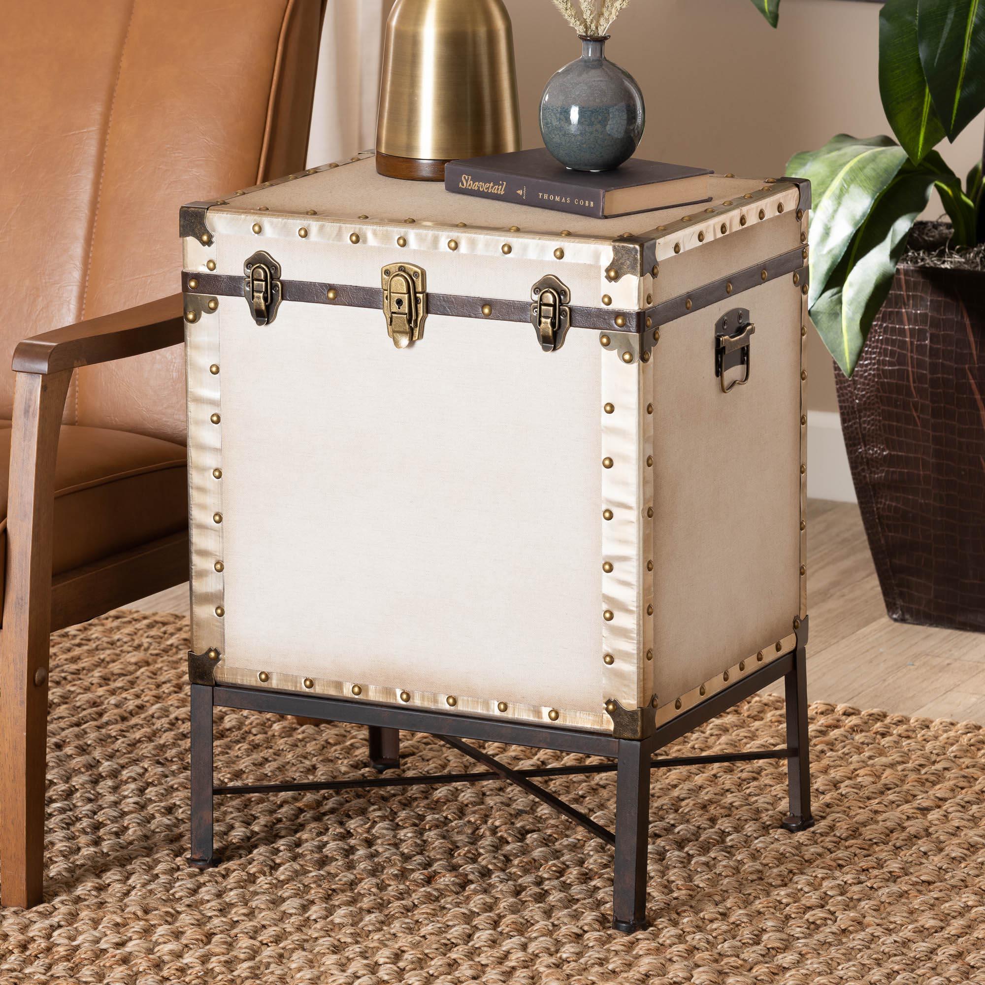 Laura Vintage Canvas Lift-Top Trunk End Table