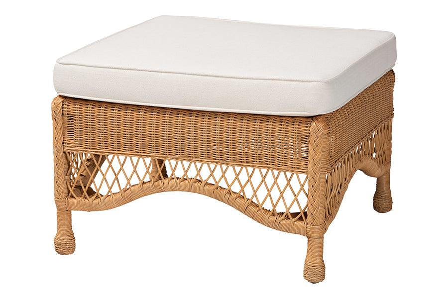 bali & pari Brooklyn Bohemian Light Honey Braided Rattan Ottoman Stool