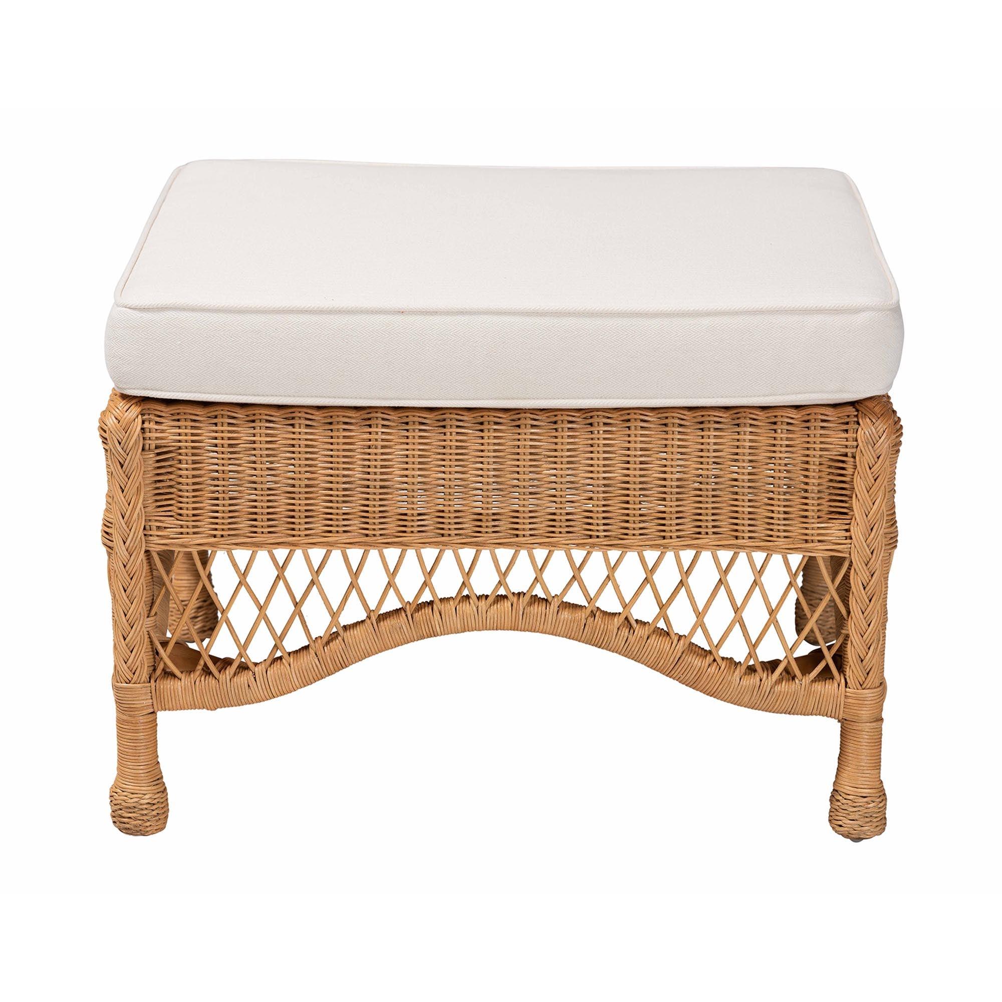 bali & pari Brooklyn Bohemian Light Honey Braided Rattan Ottoman Stool