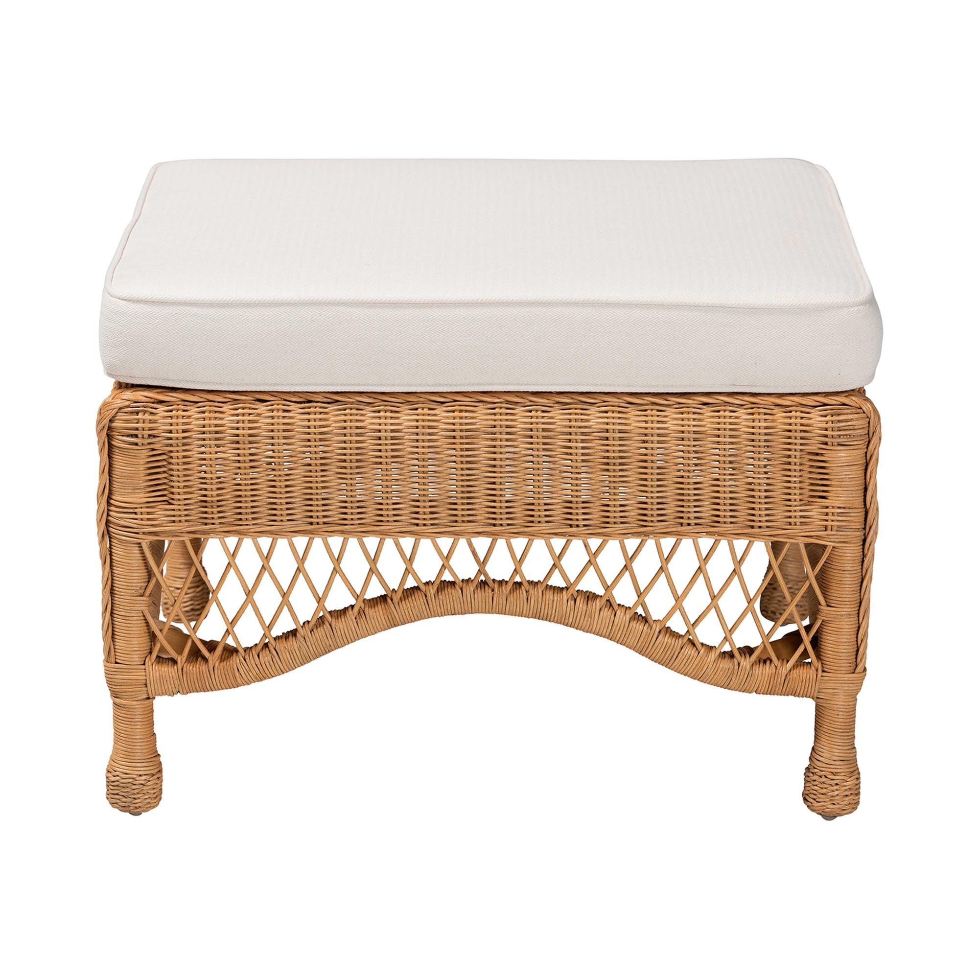 bali & pari Brooklyn Bohemian Light Honey Braided Rattan Ottoman Stool