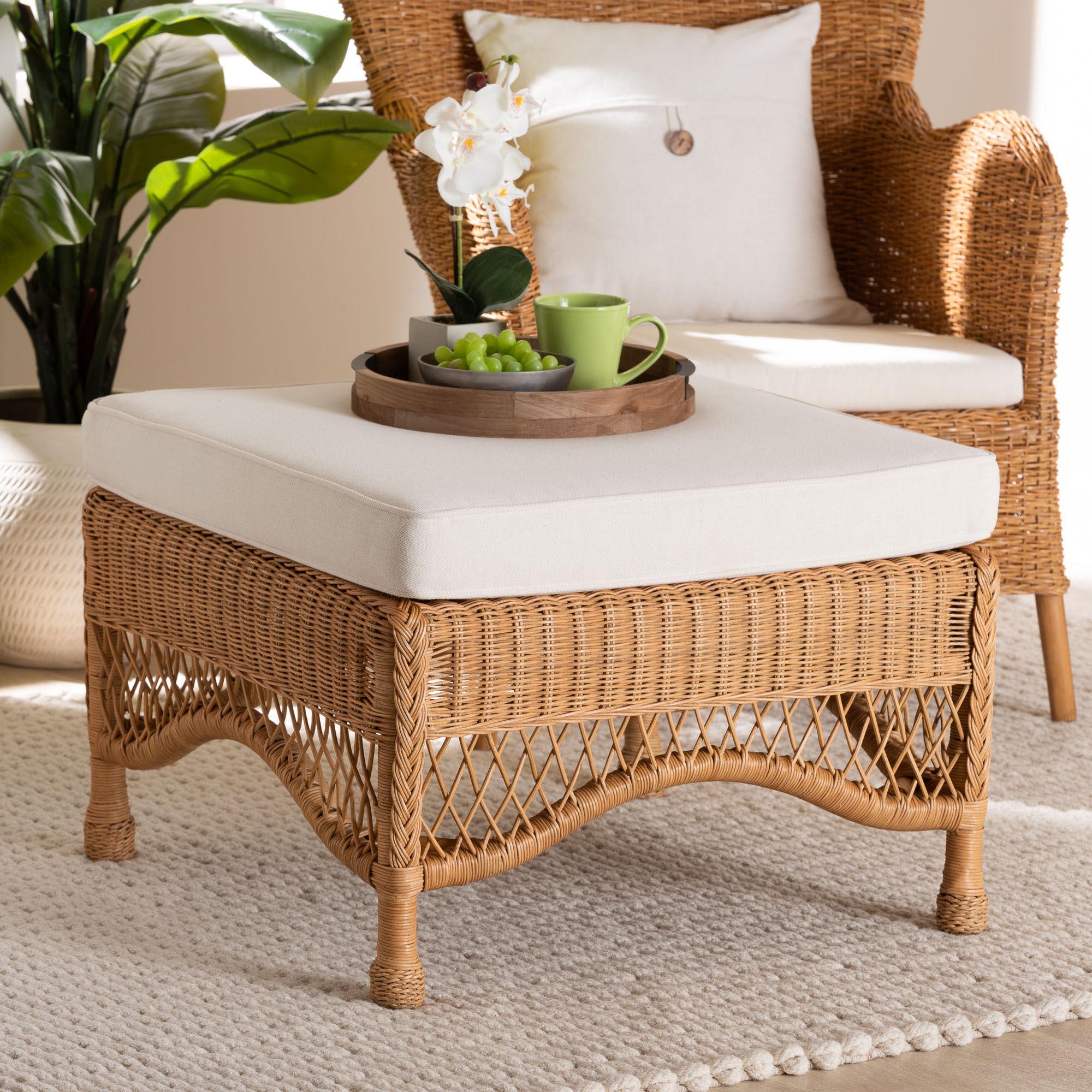 bali & pari Brooklyn Bohemian Light Honey Braided Rattan Ottoman Stool