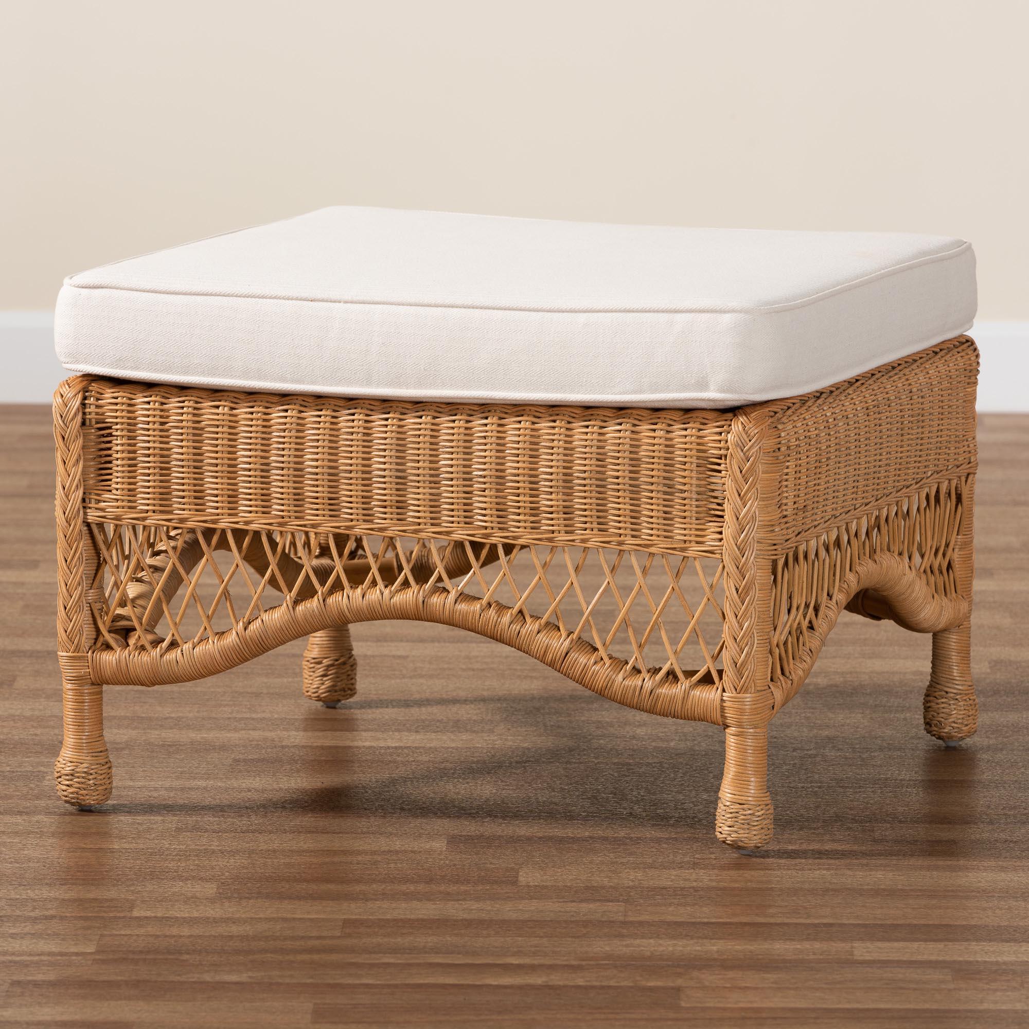 bali & pari Brooklyn Bohemian Light Honey Braided Rattan Ottoman Stool