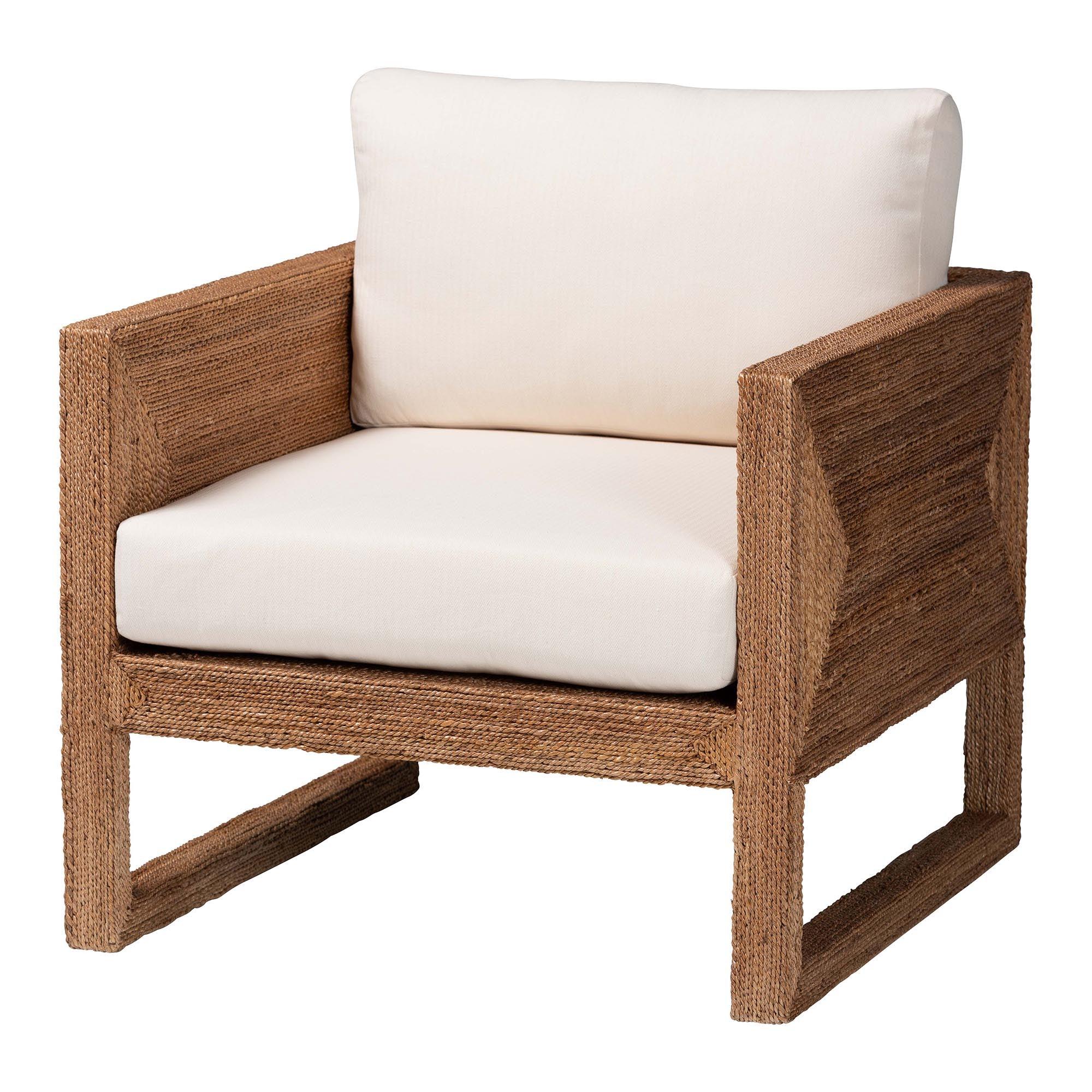 bali & pari Helina Bohemian Bleached Seagrass and Acacia Wood Arm Chair