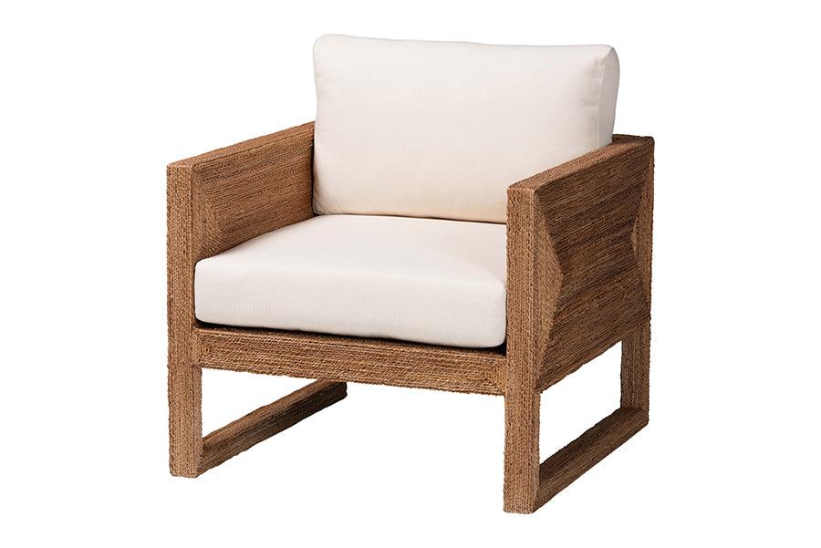 bali & pari Helina Bohemian Bleached Seagrass and Acacia Wood Arm Chair