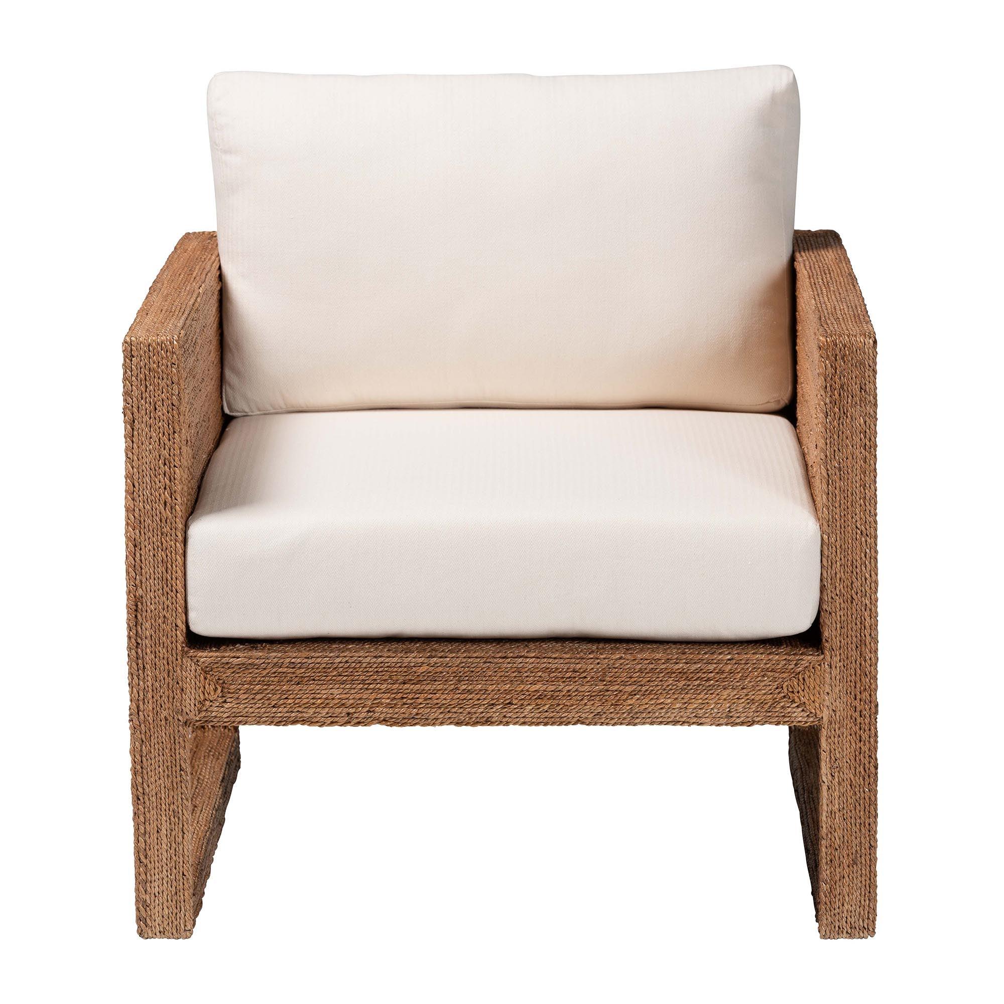 bali & pari Helina Bohemian Bleached Seagrass and Acacia Wood Arm Chair