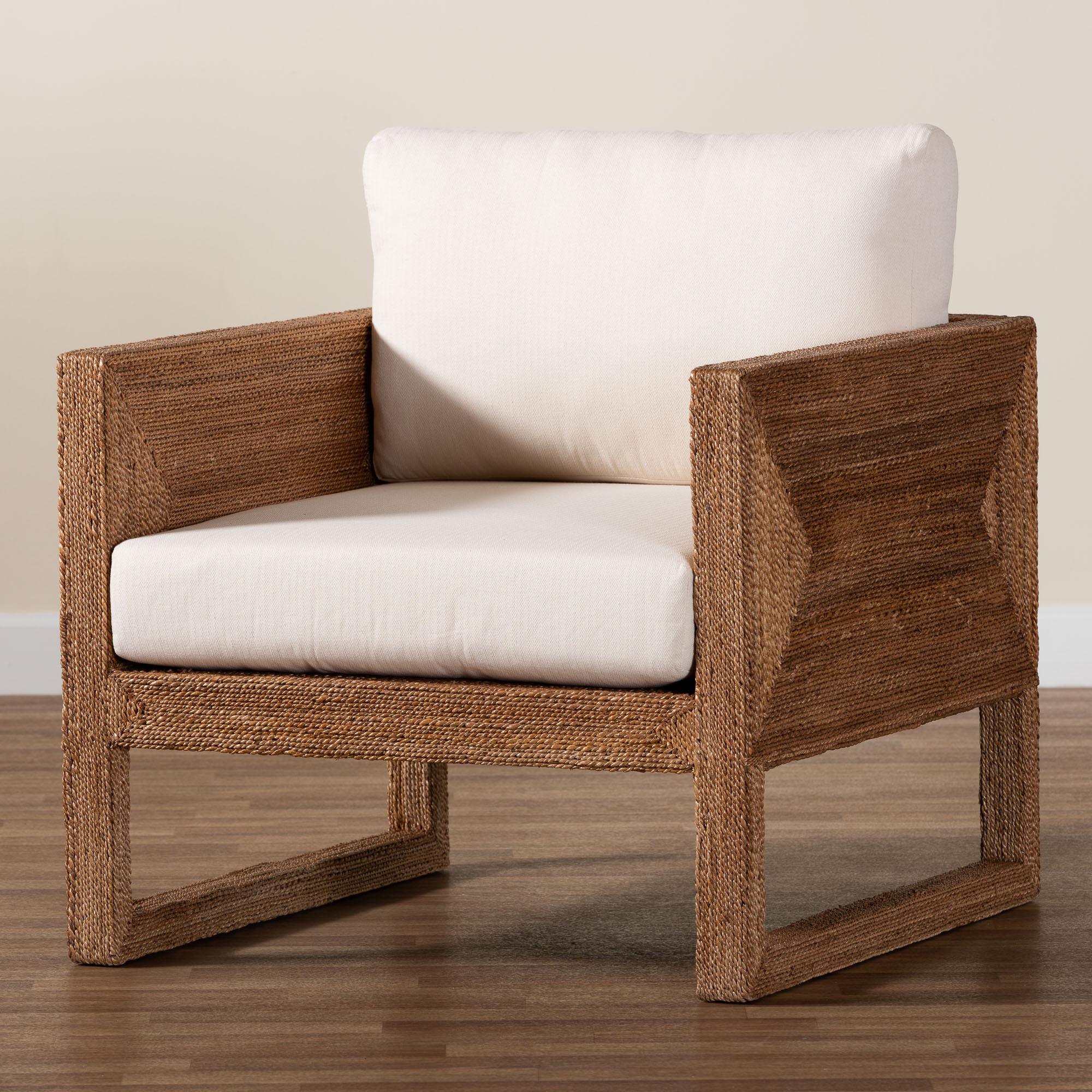 bali & pari Helina Bohemian Bleached Seagrass and Acacia Wood Arm Chair