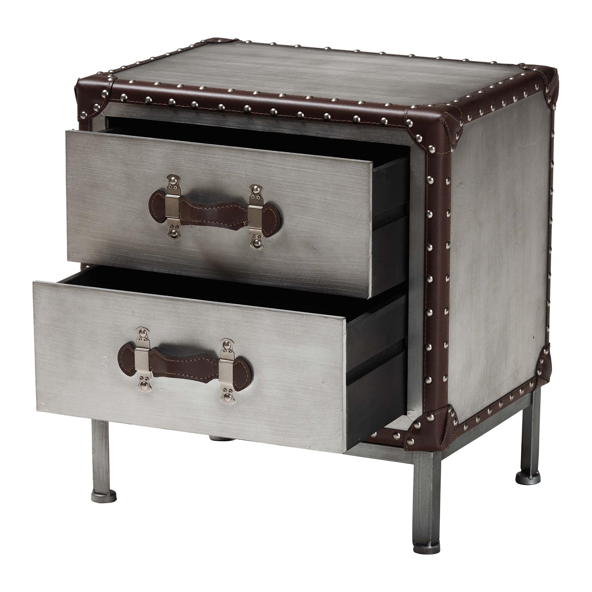 Jacey Vintage Metal 2-Drawer End Table